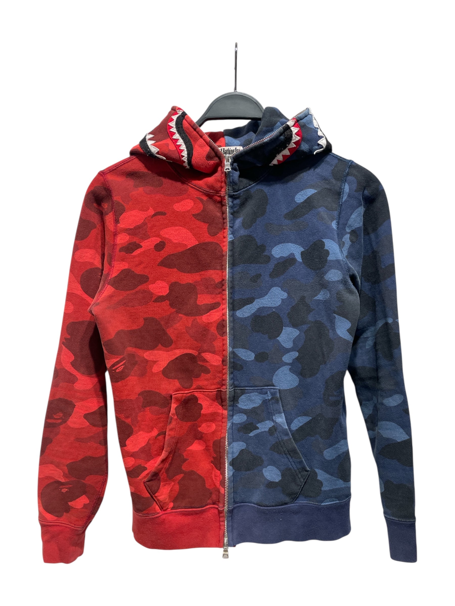 A BATHING APE/Zip Up Hoodie/XS/Camouflage/Cotton/BLU/Red/Blue Camo Shark Zip up view 1