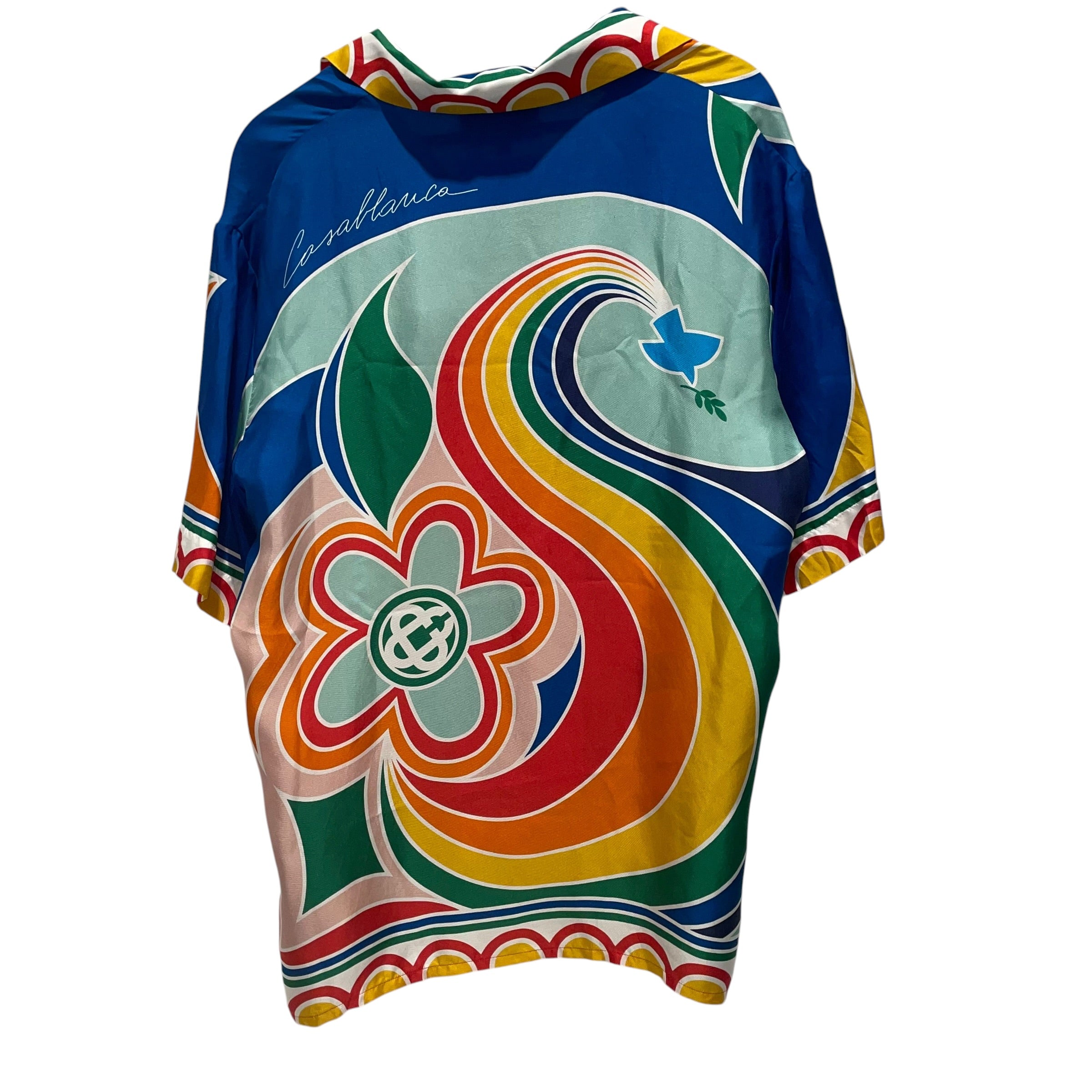 CASABLANCA/SS Shirt/XL/Silk/MLT/All Over Print/rainbow colors peace bird view 2