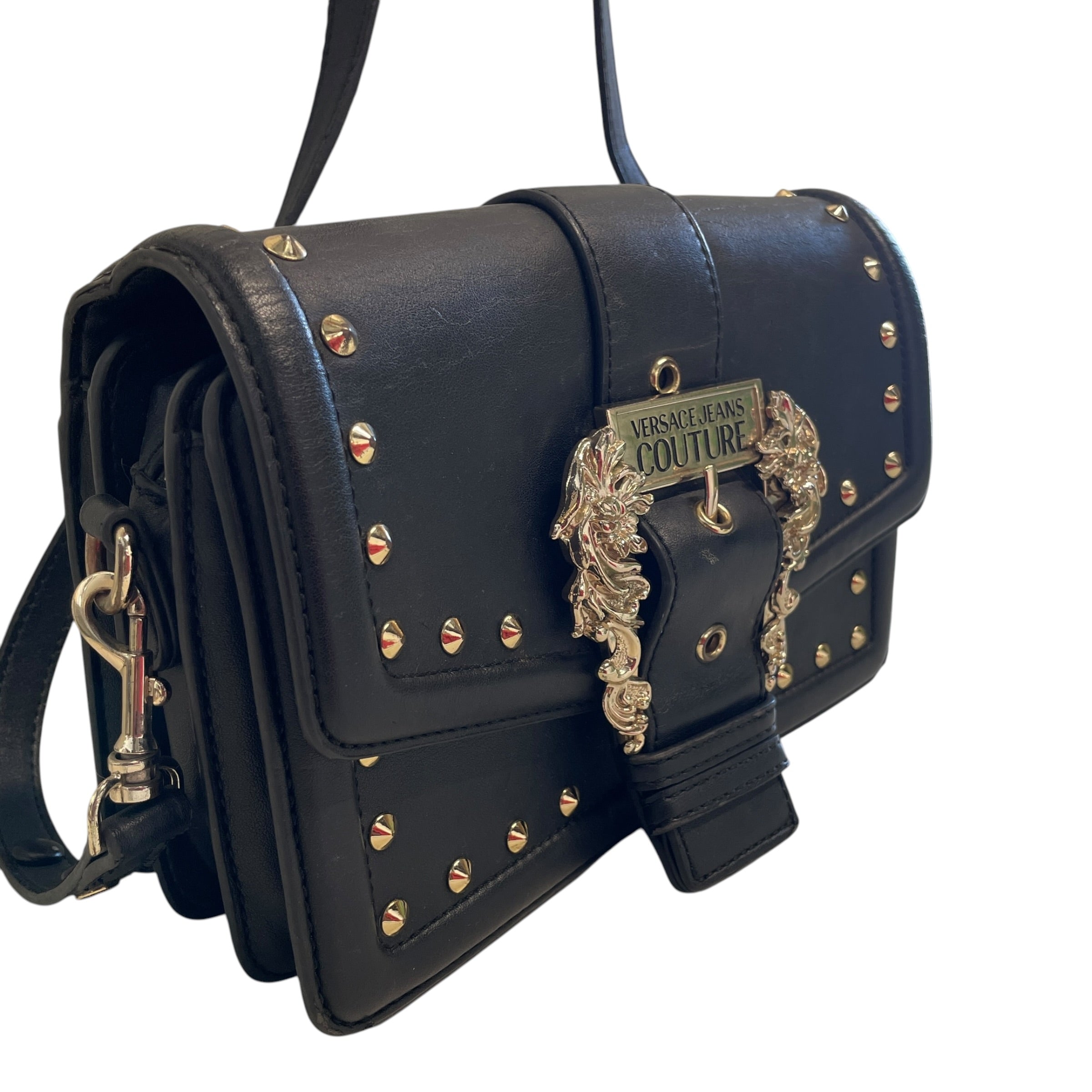 VERSACE JEANS COUTURE/Hand Bag/Leather/BLK/STUDDED/GOLD/LONG STRAP view 5