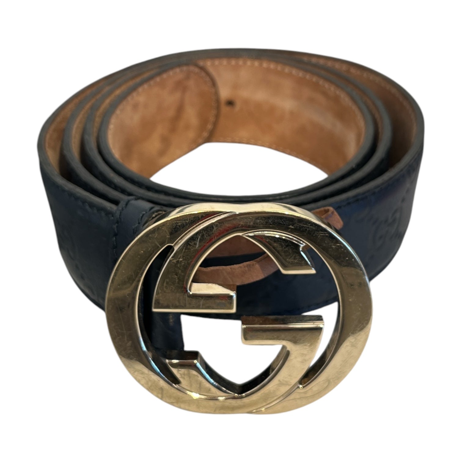 GUCCI/Accessories/Leather/NVY/M's/GG embossed belt view 1