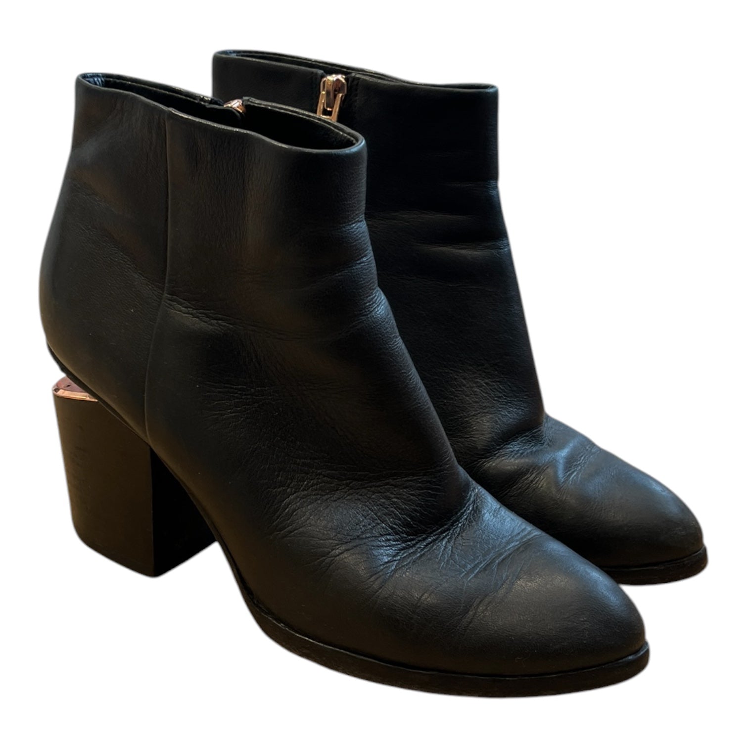 Alexander Wang/Ankle Boots/EU 37/Leather/BLK/heel/boot w rose gold metal view 1