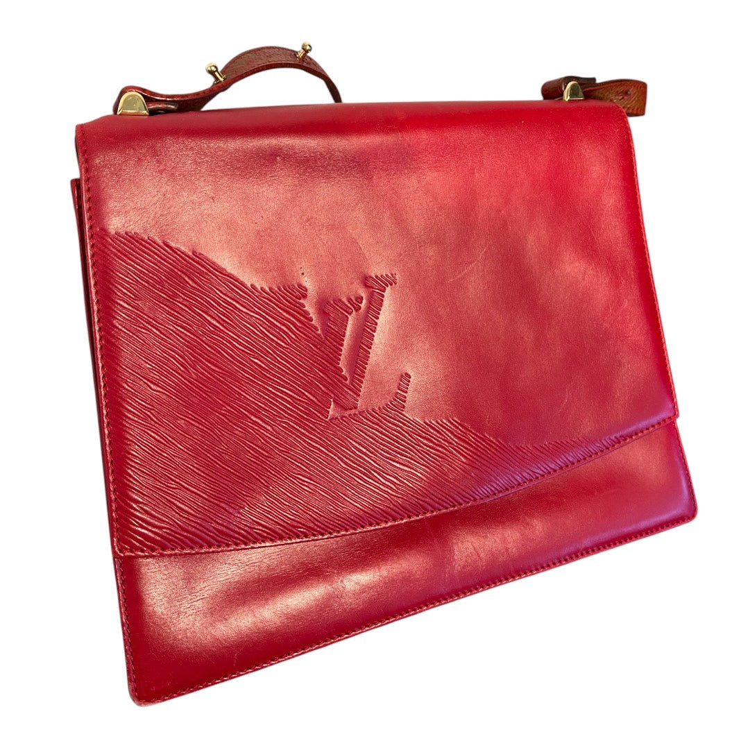 LOUIS VUITTON/Hand Bag/Leather/RED/EMBOSSED LV view 5