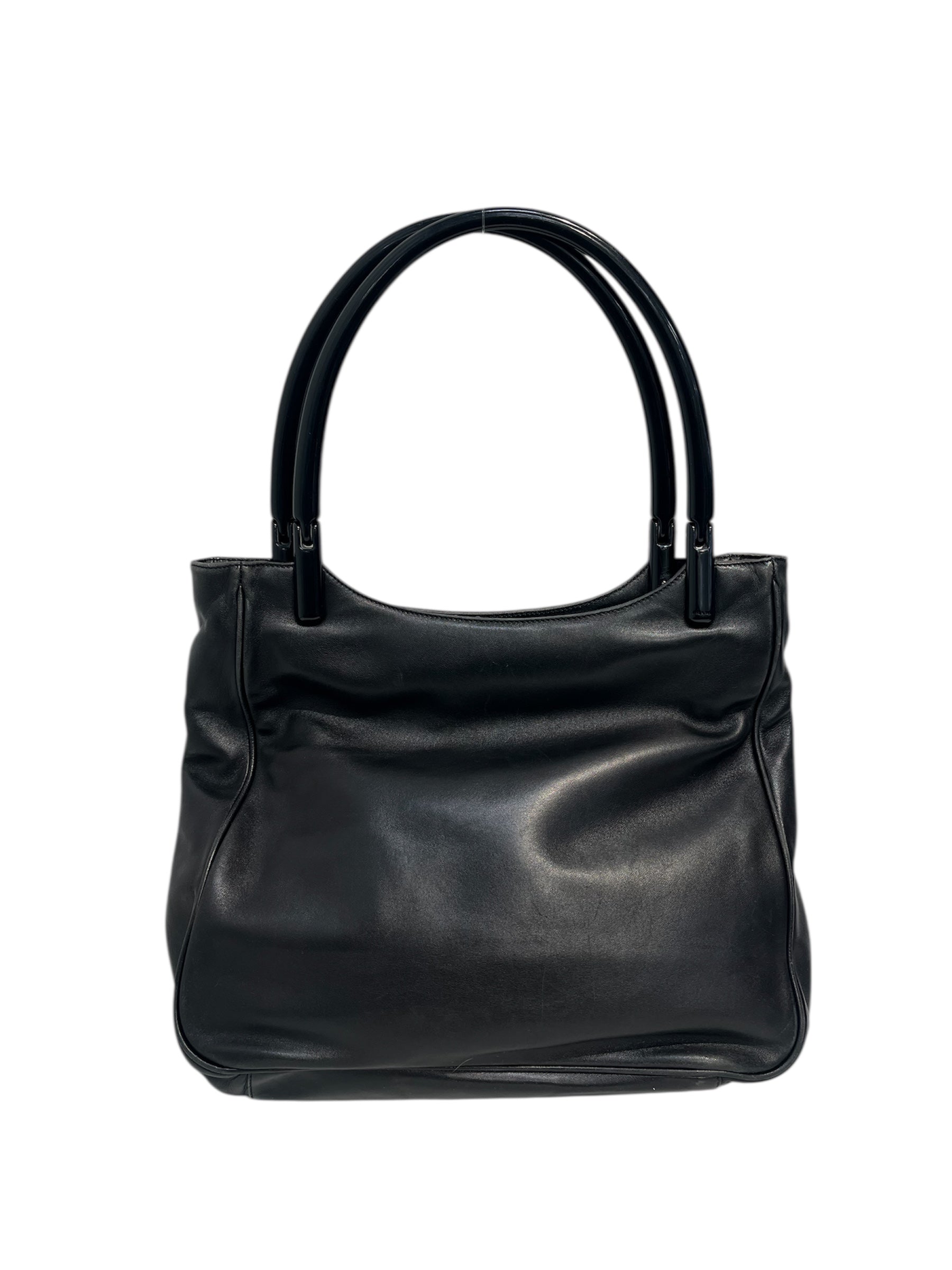 PRADA/Tote Bag/Leather/BLK/PLATIC HANDLES PLAIN view 3