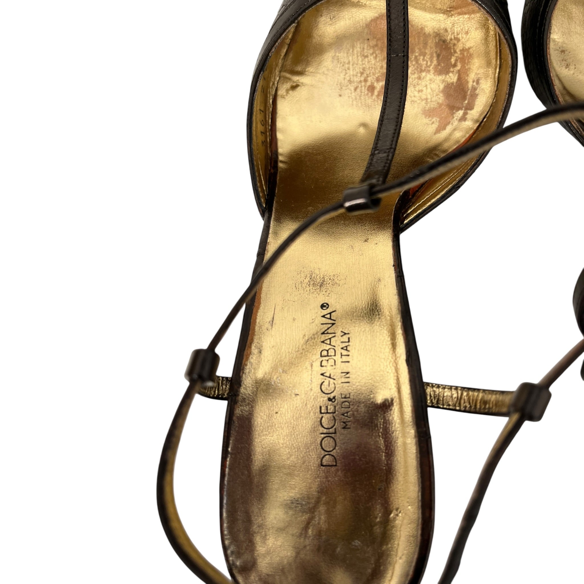 DOLCE&GABBANA/Heels/EU 40/Leather/BRW/Ankle Strap/gold sole pointed toe view 7