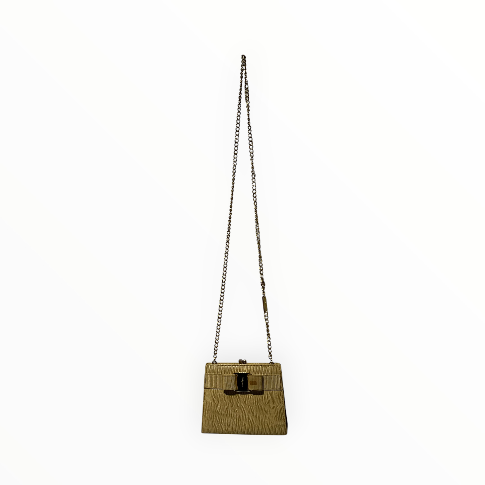 Salvatore Ferragamo/Cross Body Bag/Leather/BEG/vara bow mini chain view 1