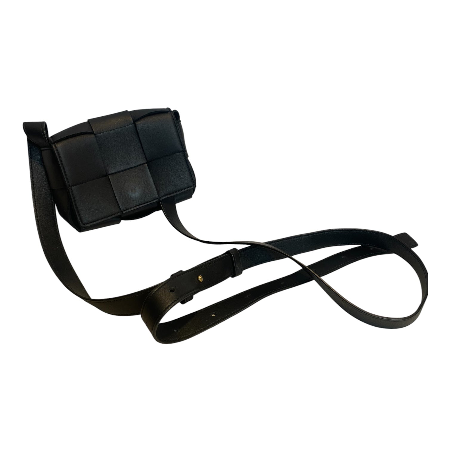 BOTTEGA VENETA/Cross Body Bag/Leather/BLK/mini/ woven leather/blk strap view 6