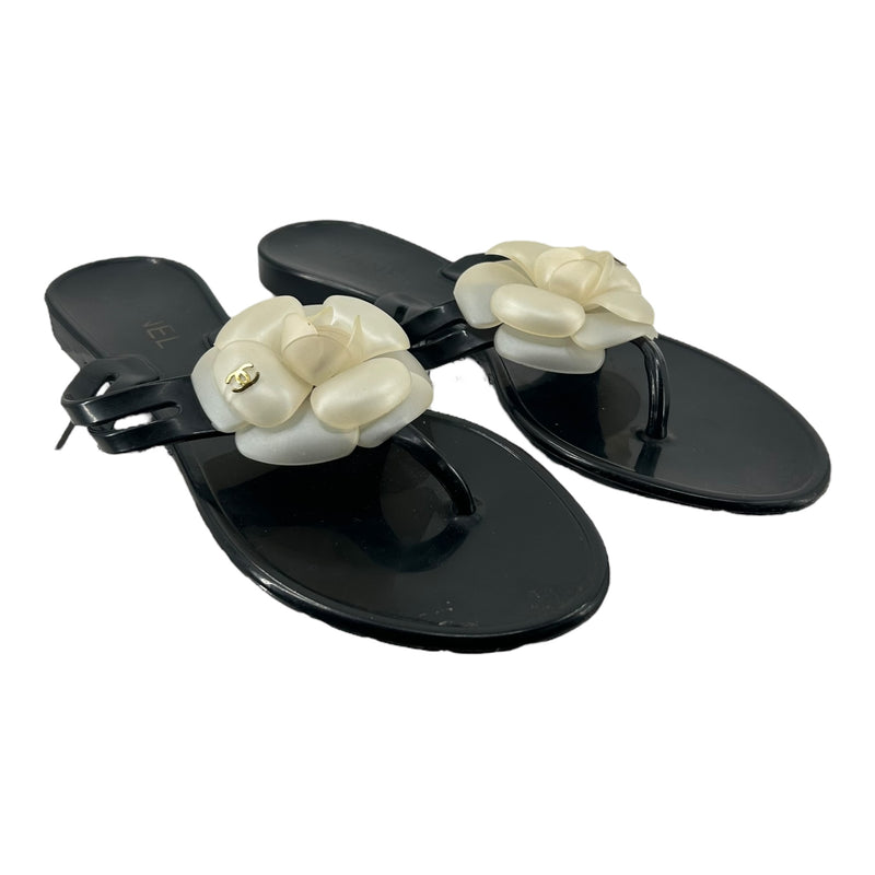 CHANEL/Camellia/RubberSandals/US 6.5/Black/