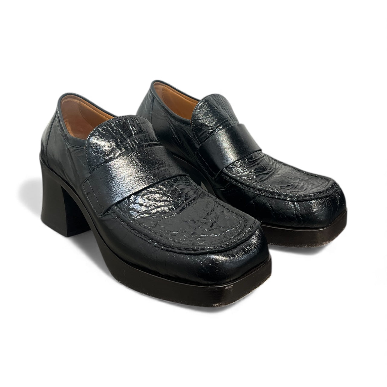 MARNI/Loafers/EU 43/Leather/BLK/SQ TOE HEELED LOAFER CRACK LTH view 1
