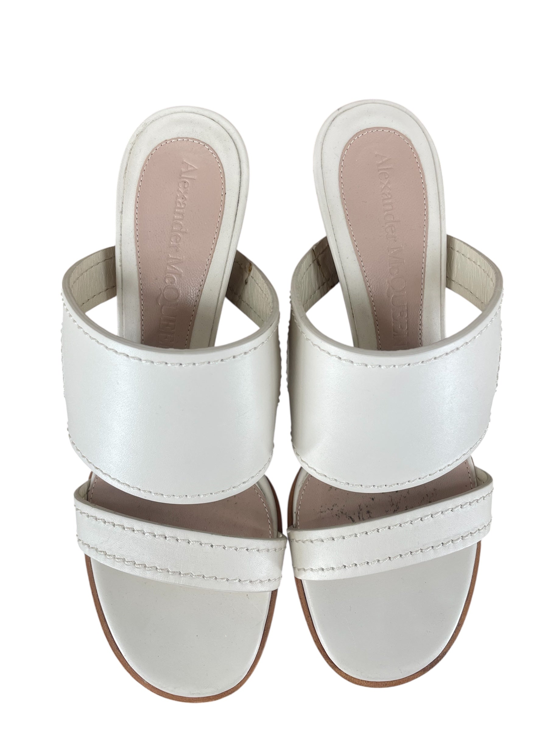 Alexander McQueen/Sandals/EU 37.5/Leather/CRM/Open-Toe/BLOCK HEEL/LEATHEER SANDAL view 3