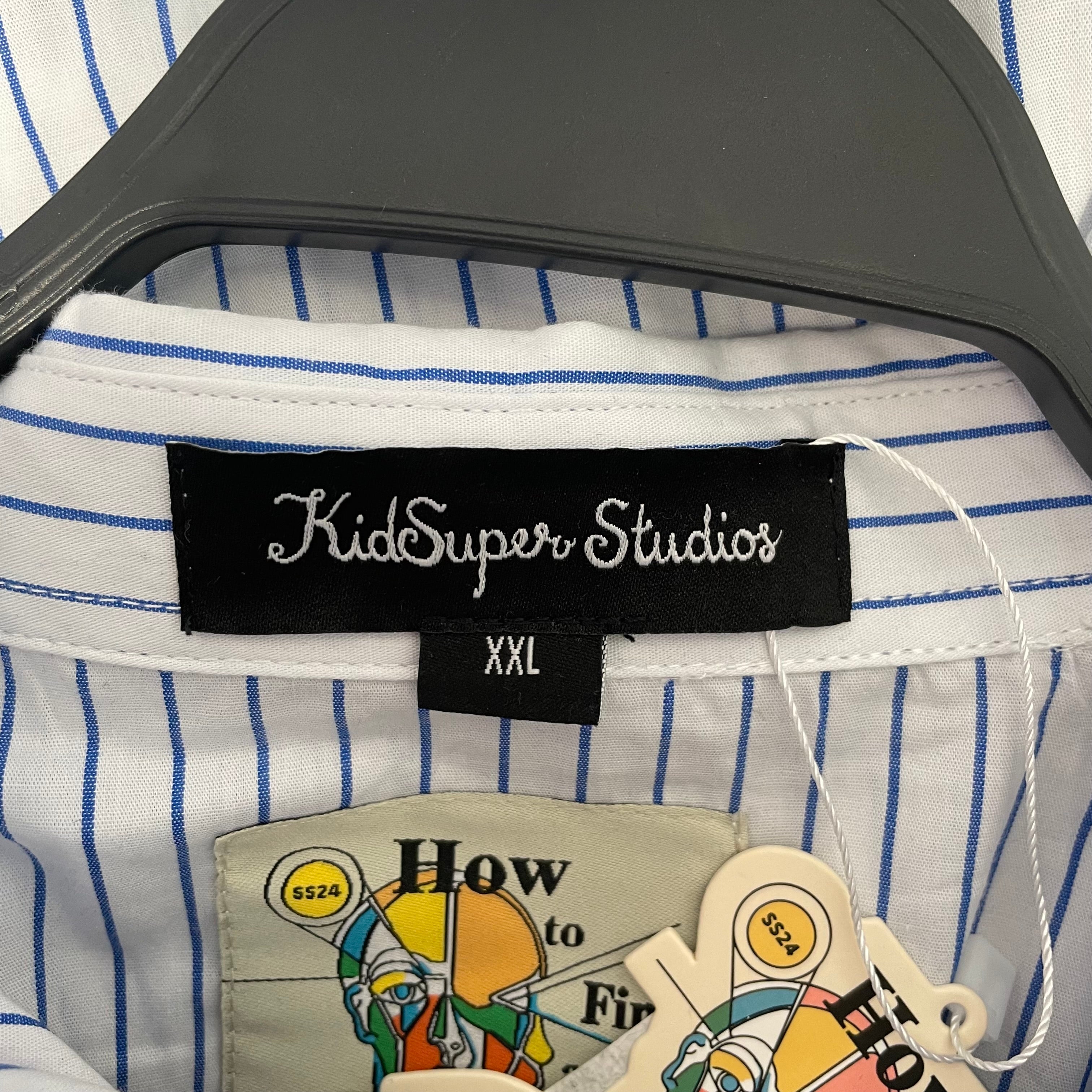 KIDSUPER STUDIOS/LS Shirt/XXL/Cotton/BLU/Stripe/SPRAY PAINT FACE GRAPHIC view 3