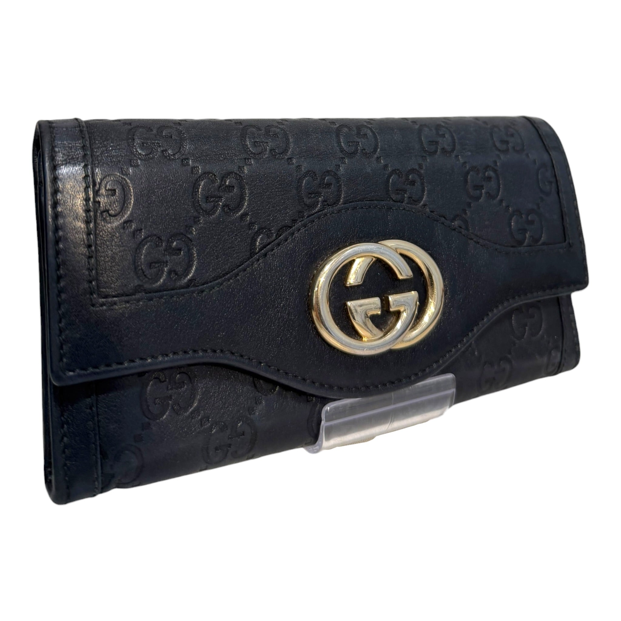 GUCCI/Bifold Wallet/Leather/BLK/Buckle Monogram Wallet view 1