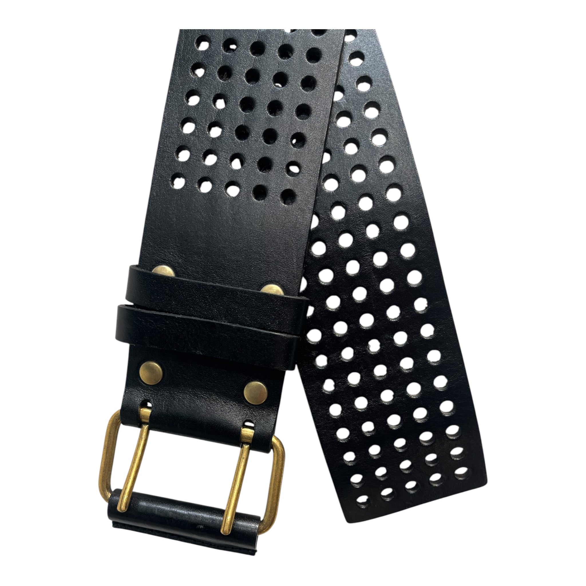 YVES SAINT LAURENT/Belt/Border/Leather/BLK/L's/PERFORATED LEATHER BELT view 3