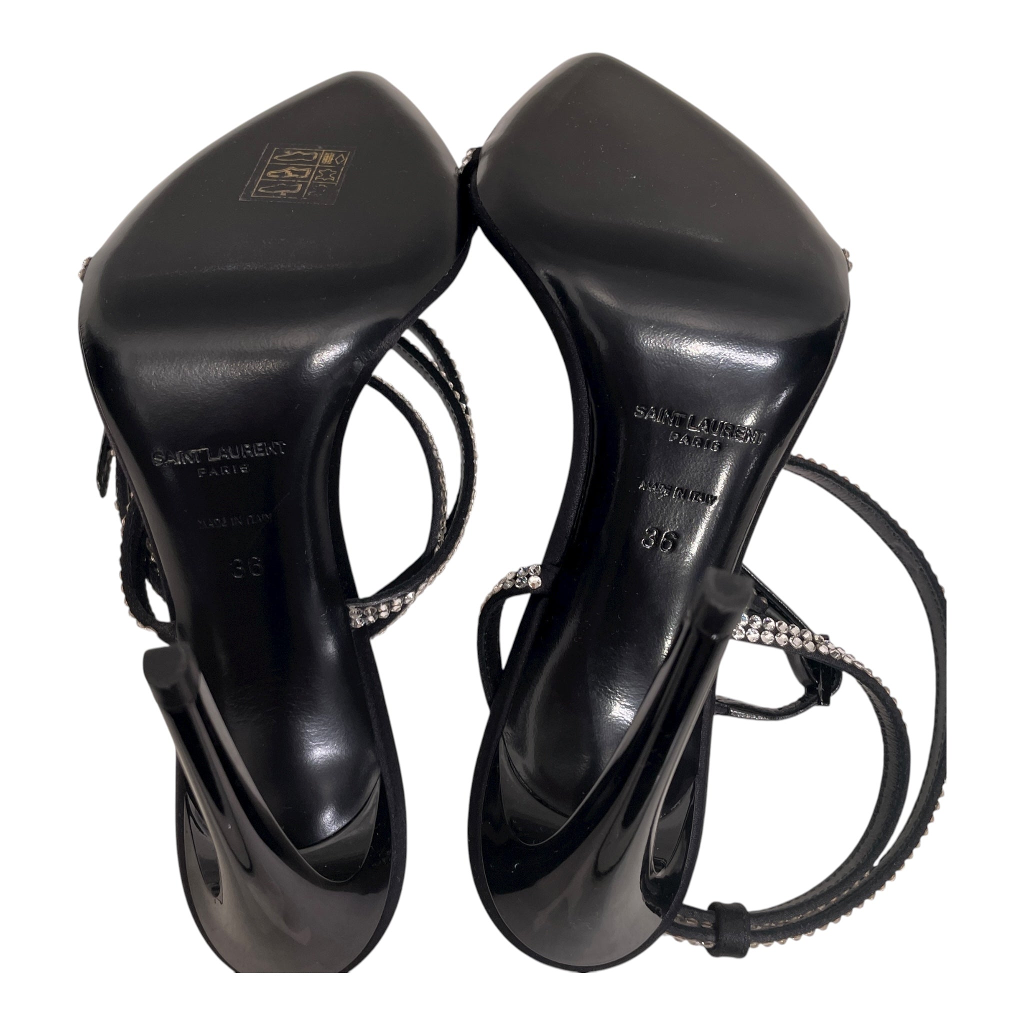 SAINT LAURENT/Heels/EU 36/Leather/BLK/RHINESTONE WRAP AROUND HEEL view 5