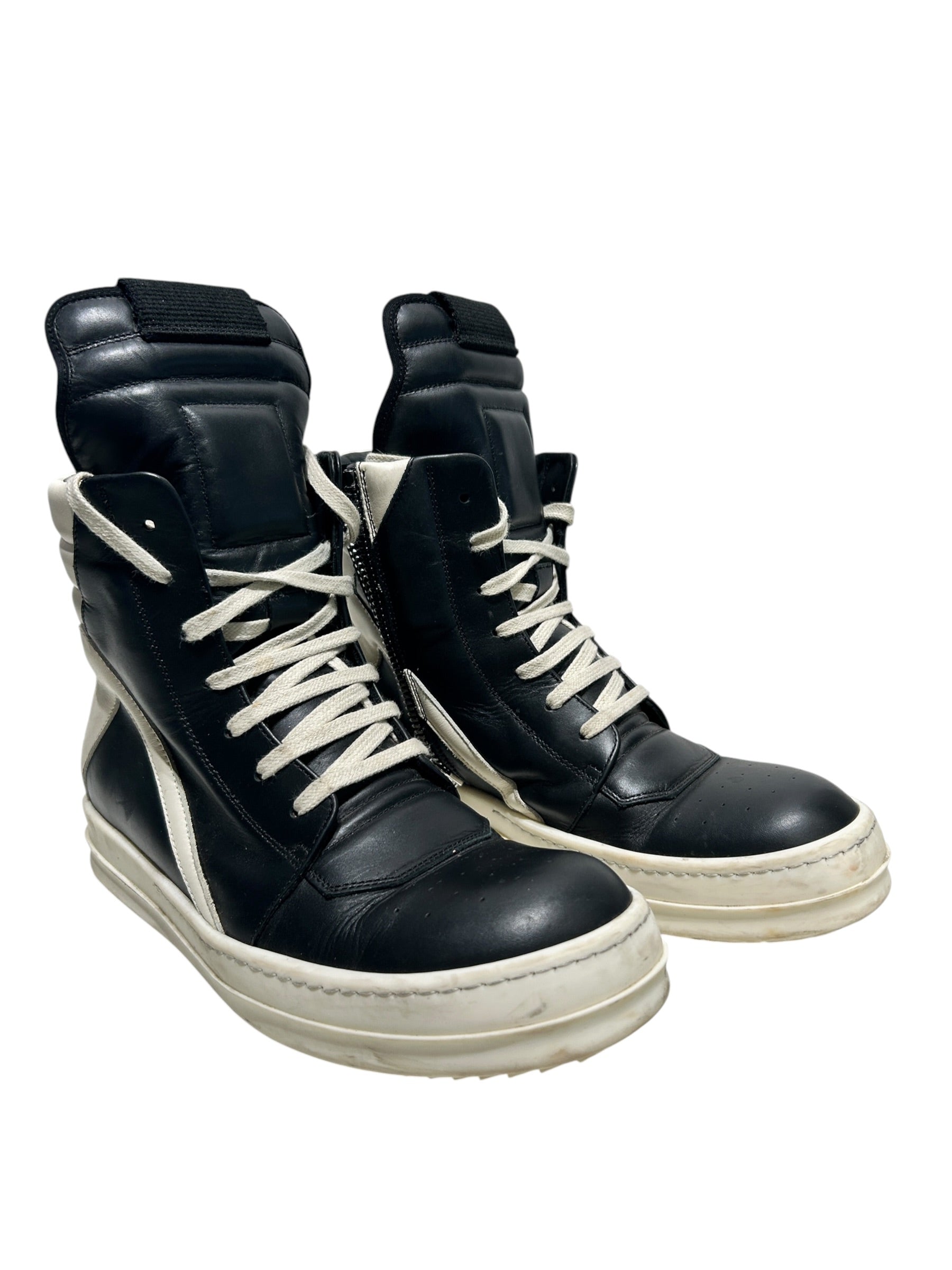 Rick Owens/Hi-Sneakers/EU 39/Leather/BLK/GEOBASKET BLACK AND WHITE view 1