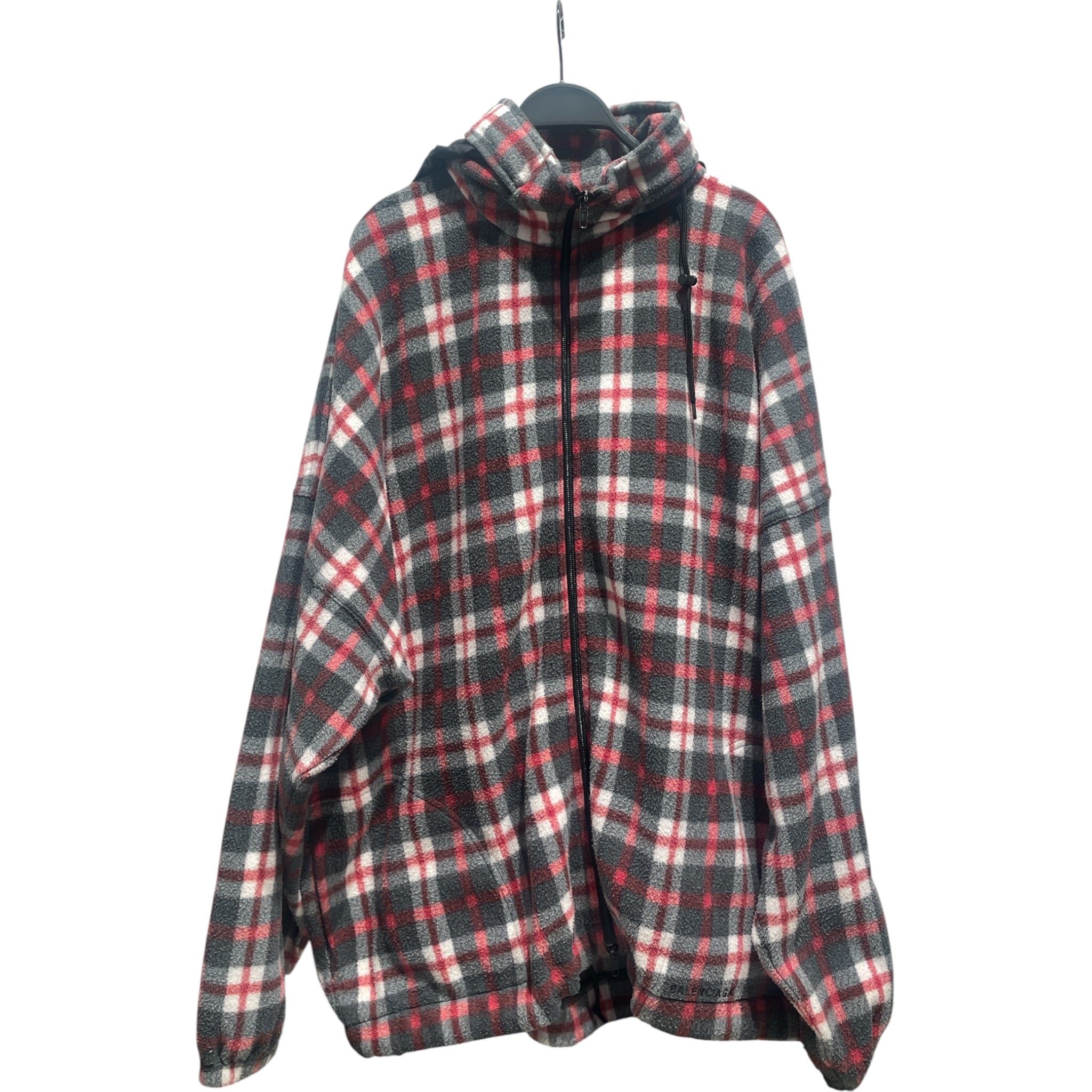 BALENCIAGA/Fleece Jkt/S/Polyester/RED/Plaid/ZIP UP FLEECE view 1