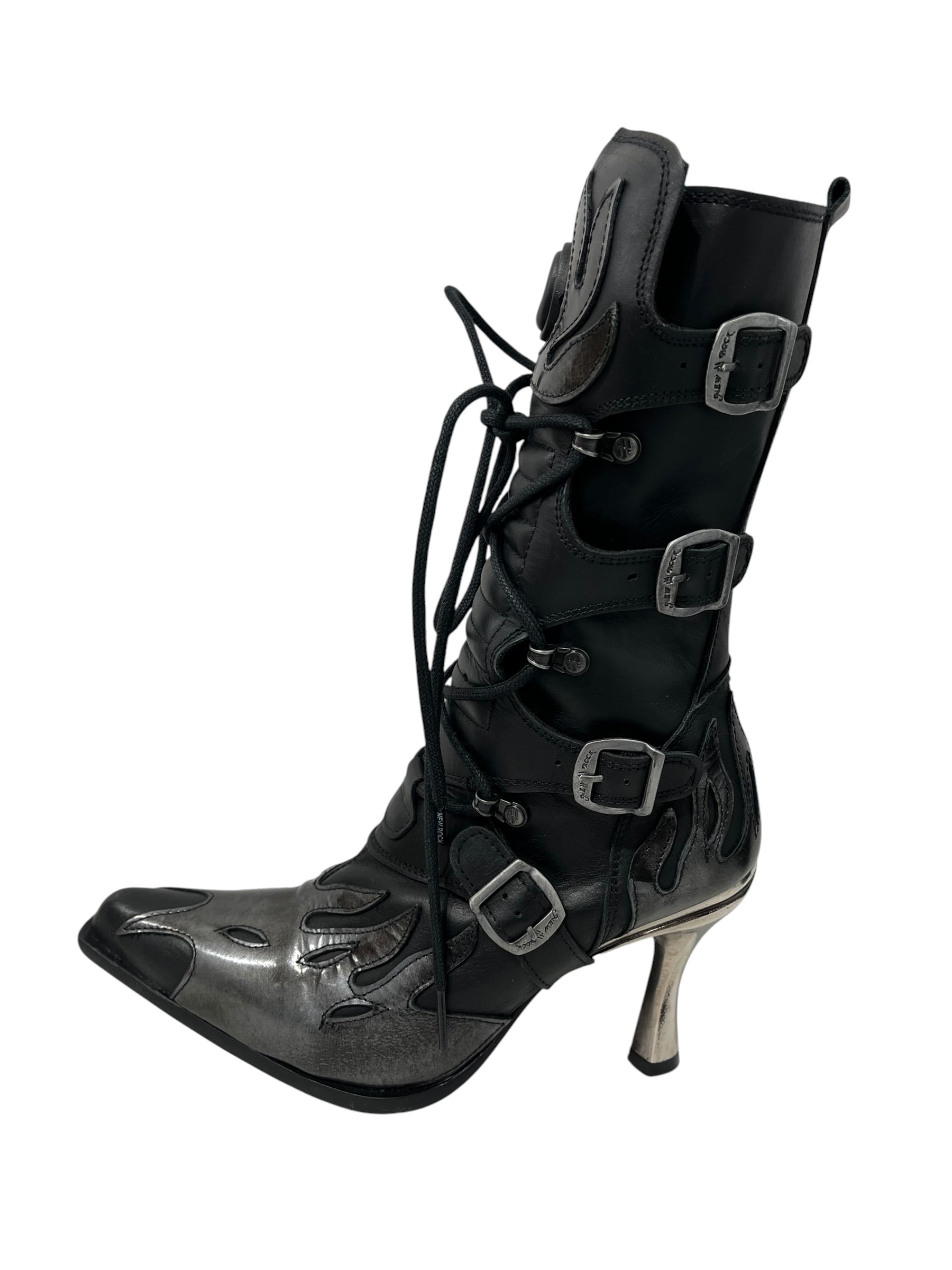 NEW ROCK/Boots/EU 37/Leather/BLK/ANTIK ACERO HEELED BOOT view 4