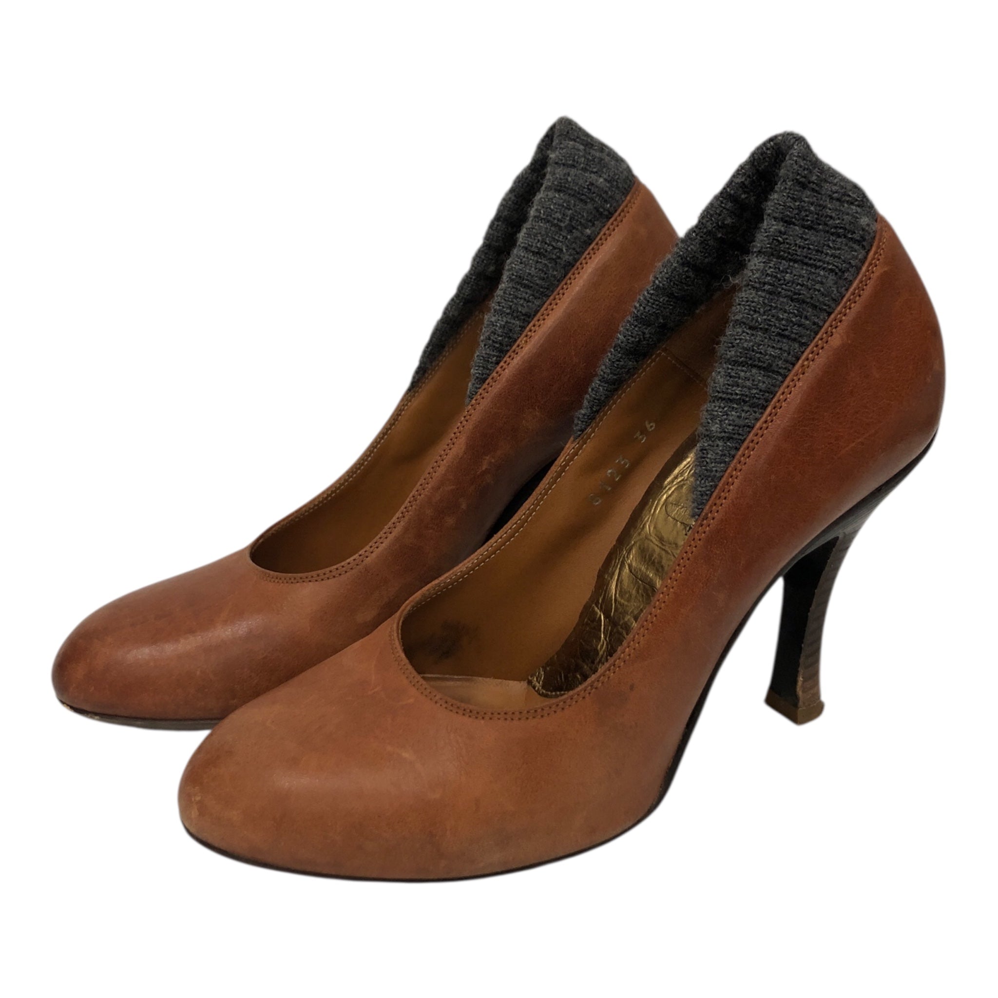 DRIES VAN NOTEN/Heels/US 5.5/Leather/BRW/KNIT ANKLE PIECE view 3