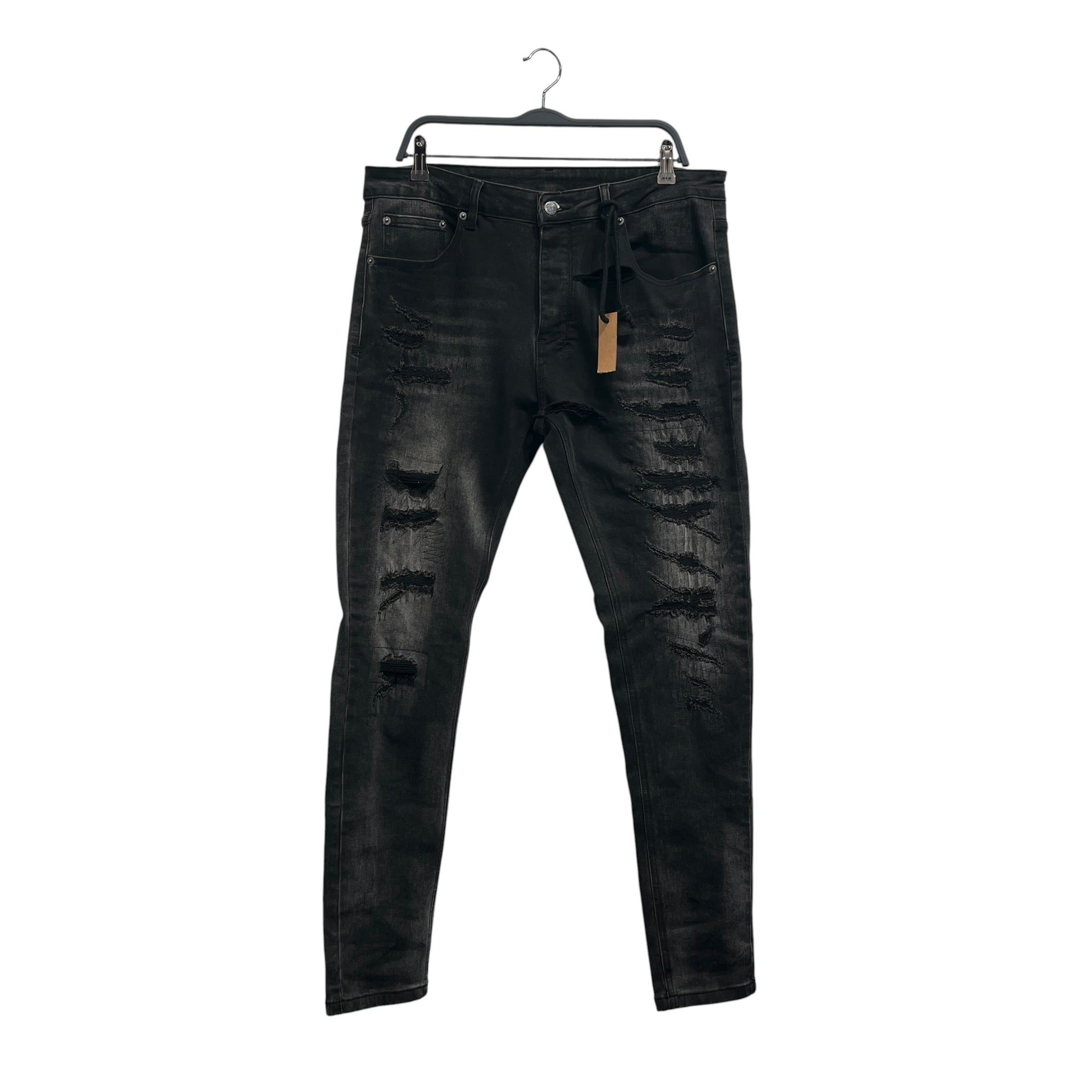 ksubi/Skinny Pants/34/Denim/BLK/full leg distressing view 1