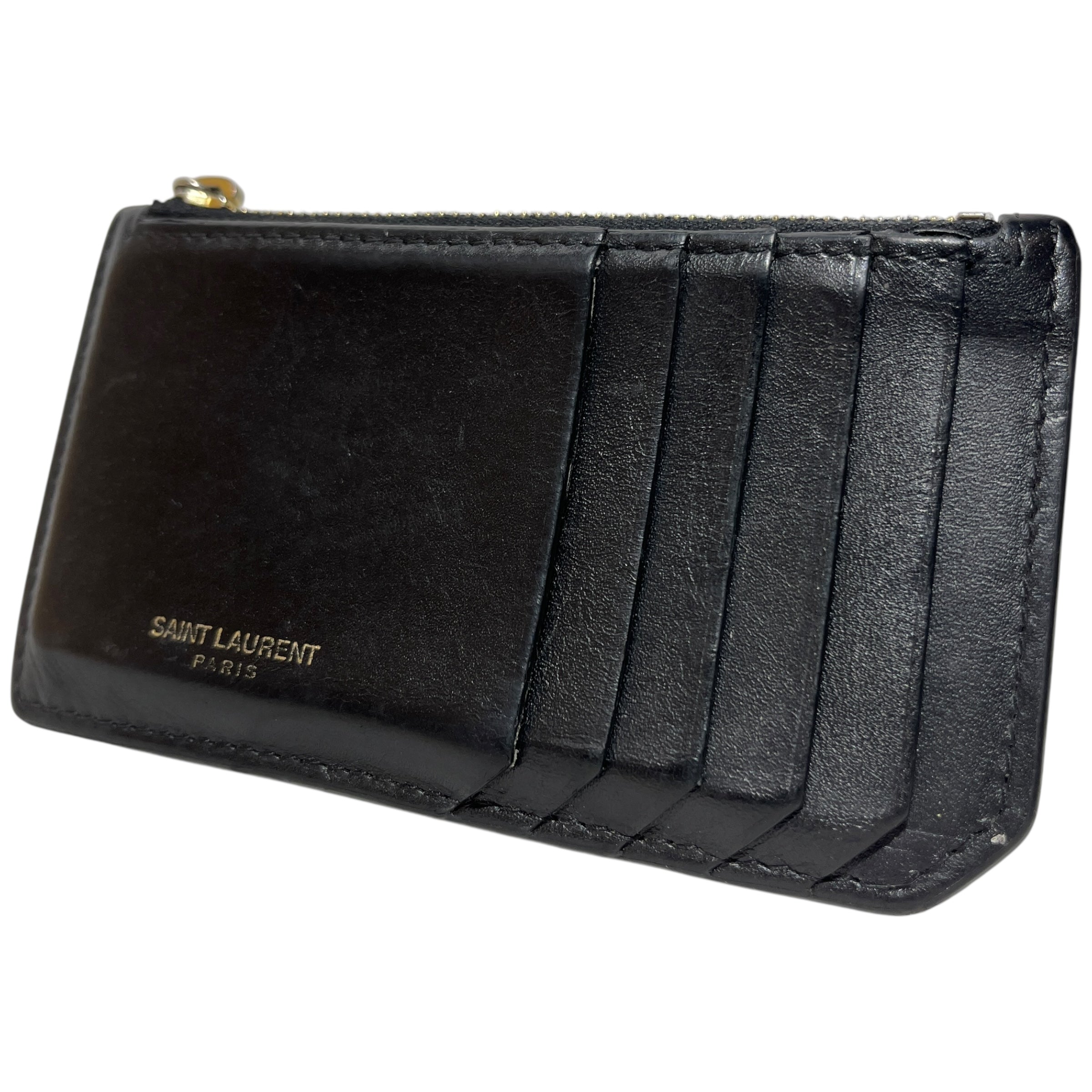 SAINT LAURENT/Wallet/Leather/BLK/Zip Card Holder view 1