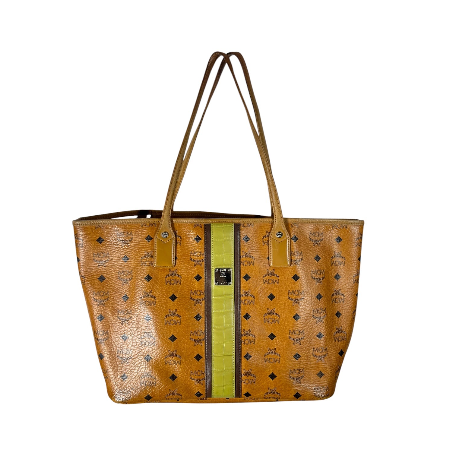 MCM/Tote Bag/Monogram/Leather/CML/COGNAC LIME STRIPE view 1
