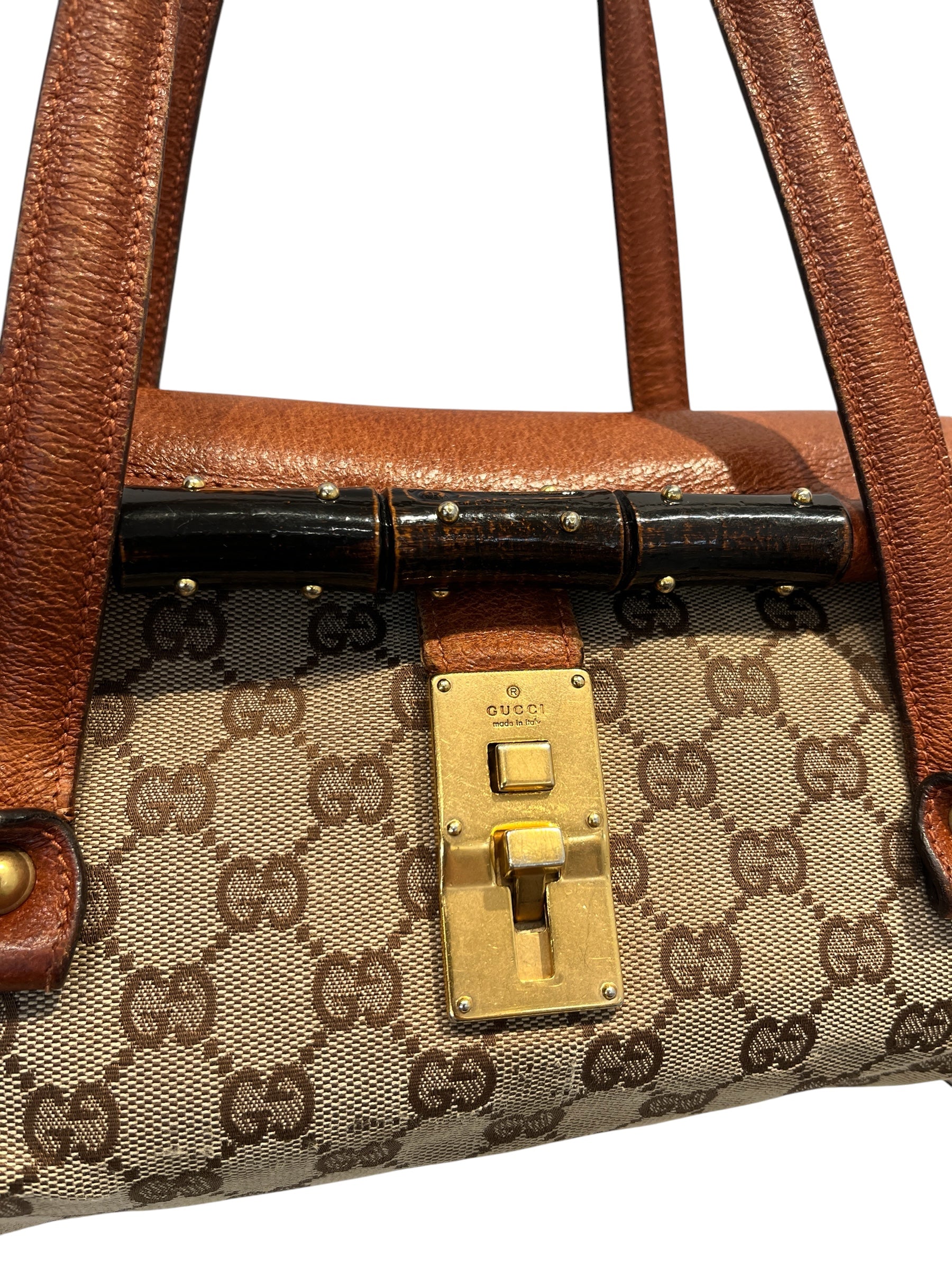 GUCCI/Hand Bag/Border/Cotton/BEG/CANVAS BAMBOO HANDLE view 6