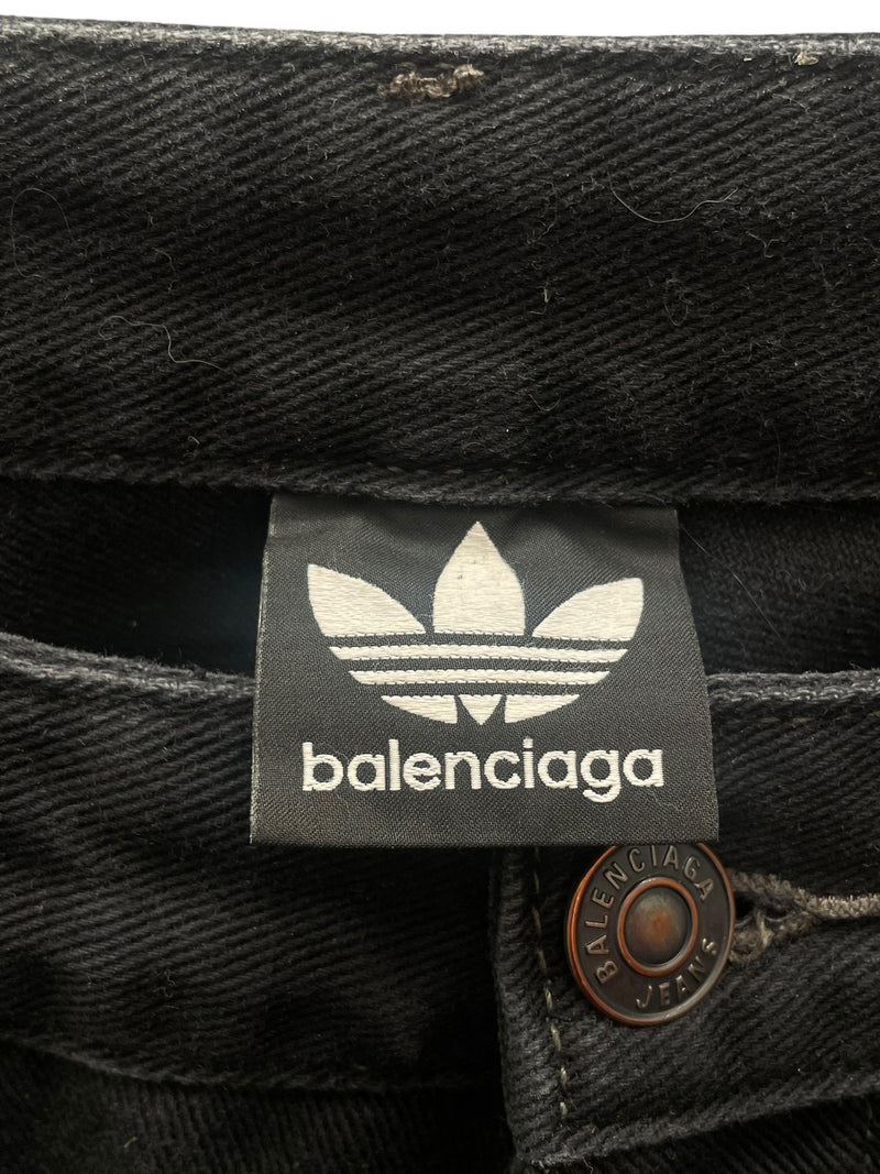 BALENCIAGA/adidas/Bootcut Pants/XS/Cotton/BLK/Distressed/Stripe/3 STRIPE BAGGY JEANS