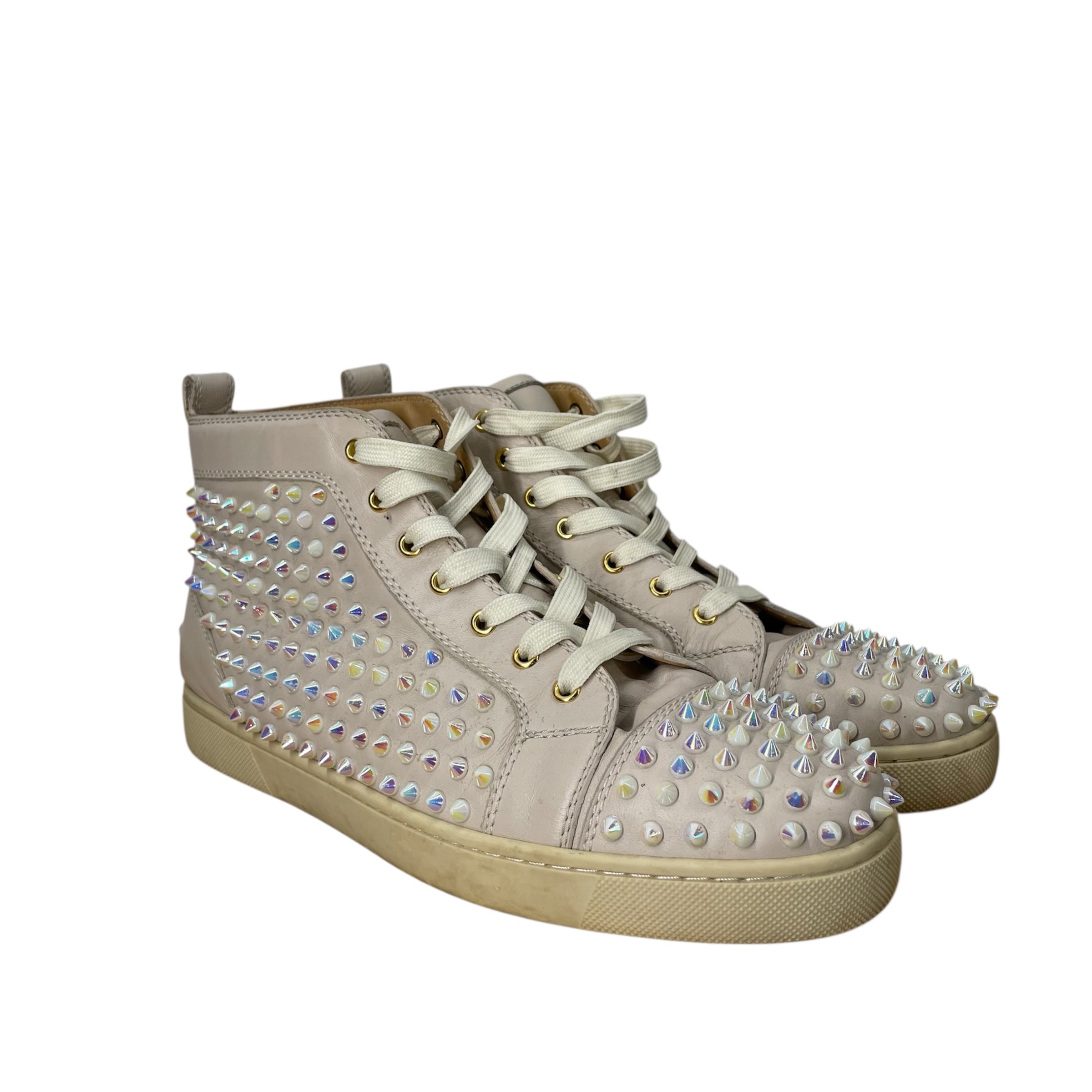 Christian Louboutin/Hi-Sneakers/EU 44/All Over Print/Leather/BEG/opal spikes all over view 1