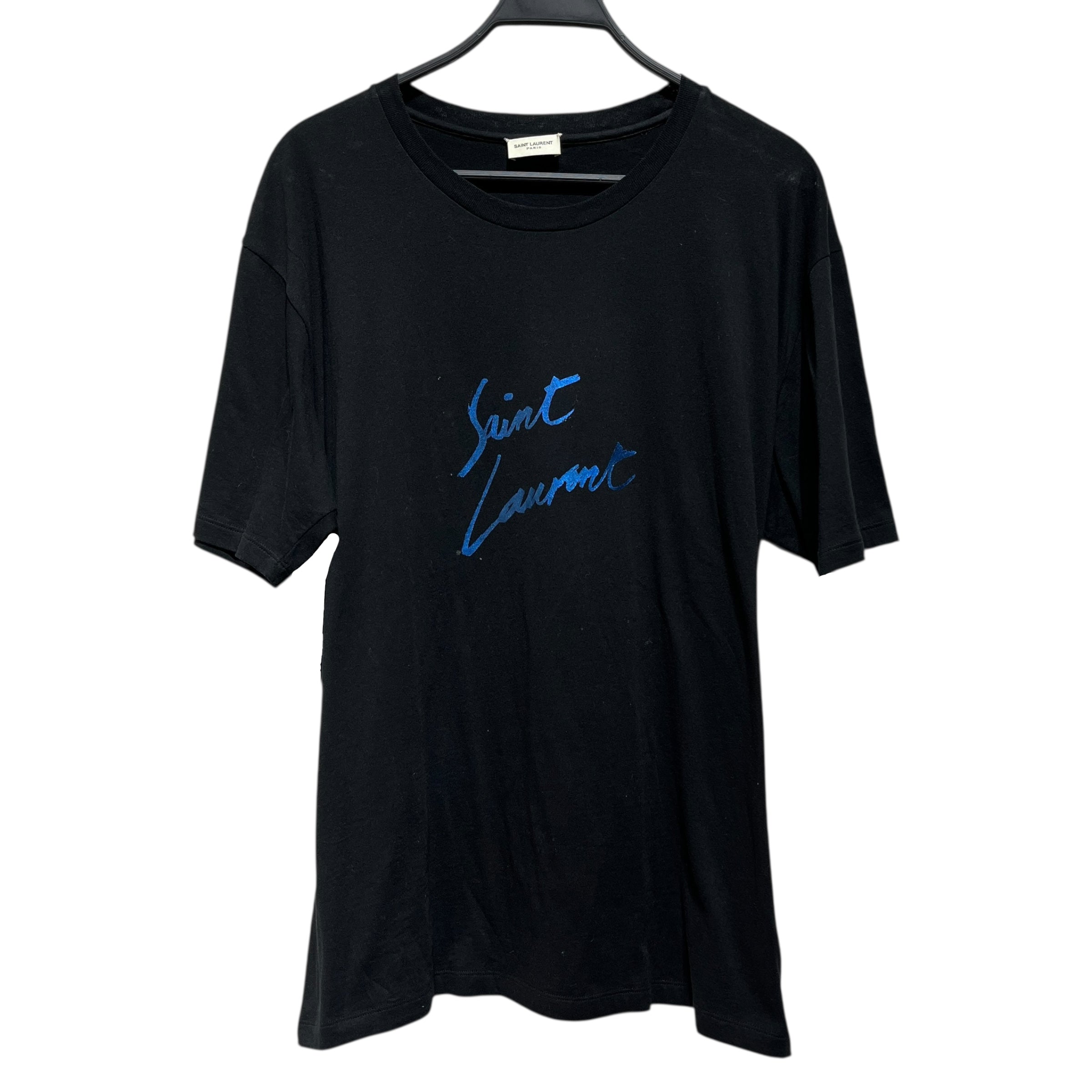 SAINT LAURENT/T-Shirt/L/Cotton/BLK/blue logo view 1