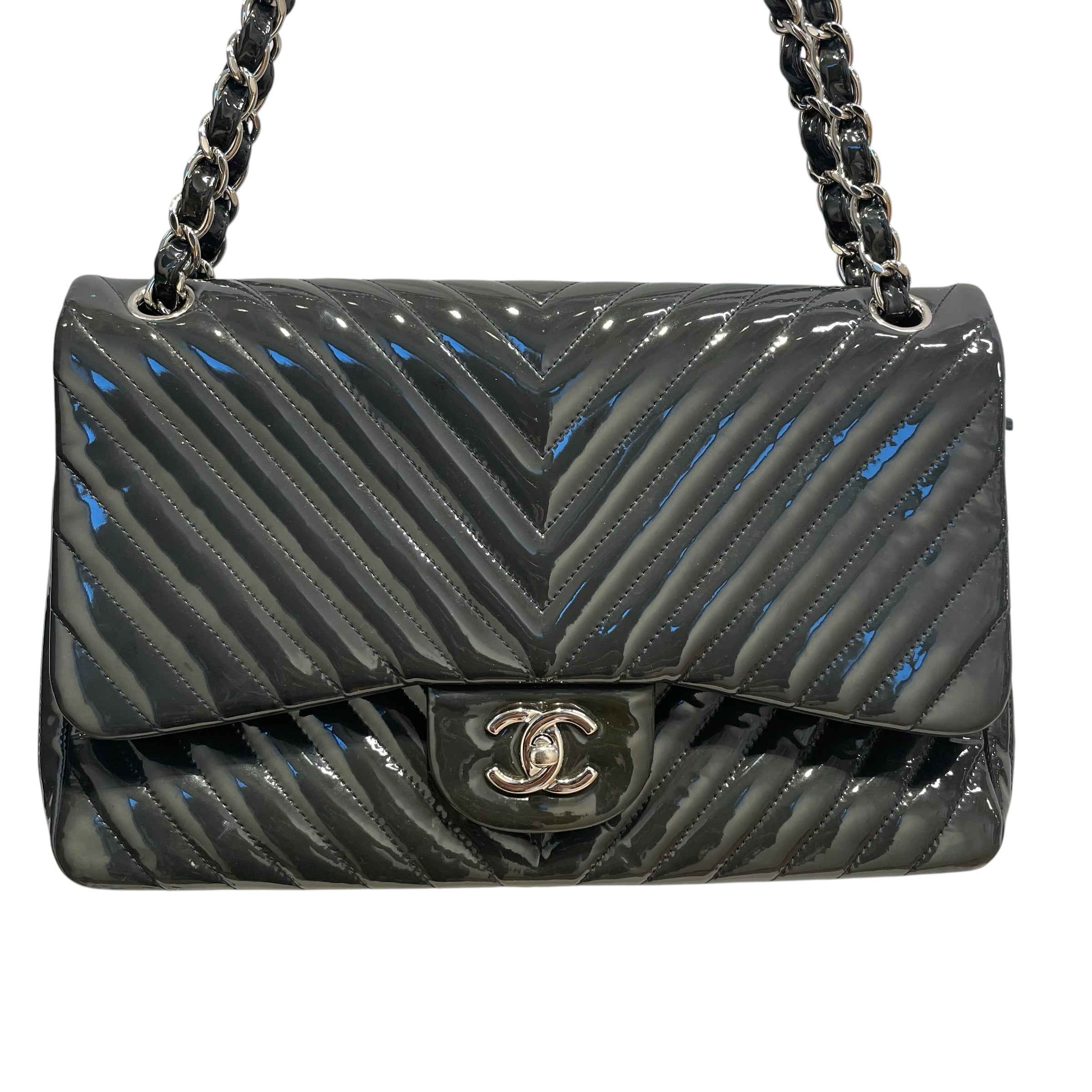 CHANEL/Hand Bag/Leather/GRN/classic/silver-tone logo view 3