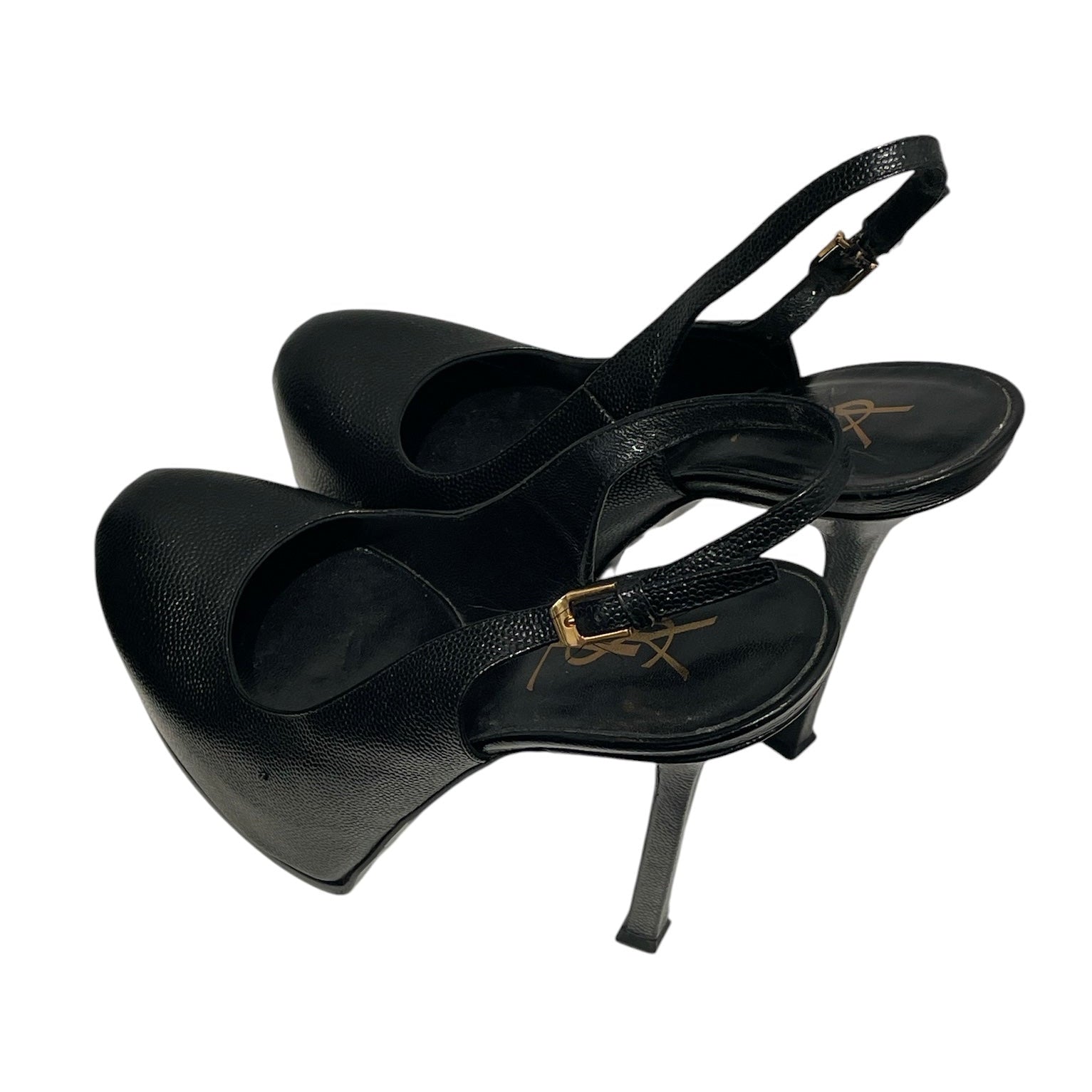 SAINT LAURENT/Heels/EU 38/Leather/BLK/Platform/SLINGBACK PLATFORM HEEL view 2