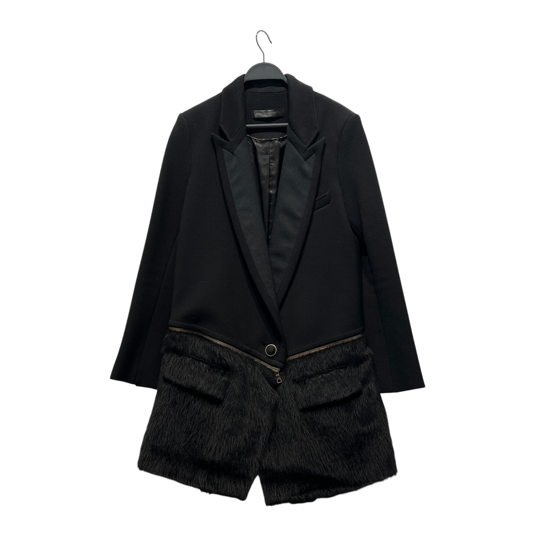 PROENZA SCHOULER/Spring Coat/4/Wool/BLK/TAILORED BLAZER SHEARL.FUR HEM view 1