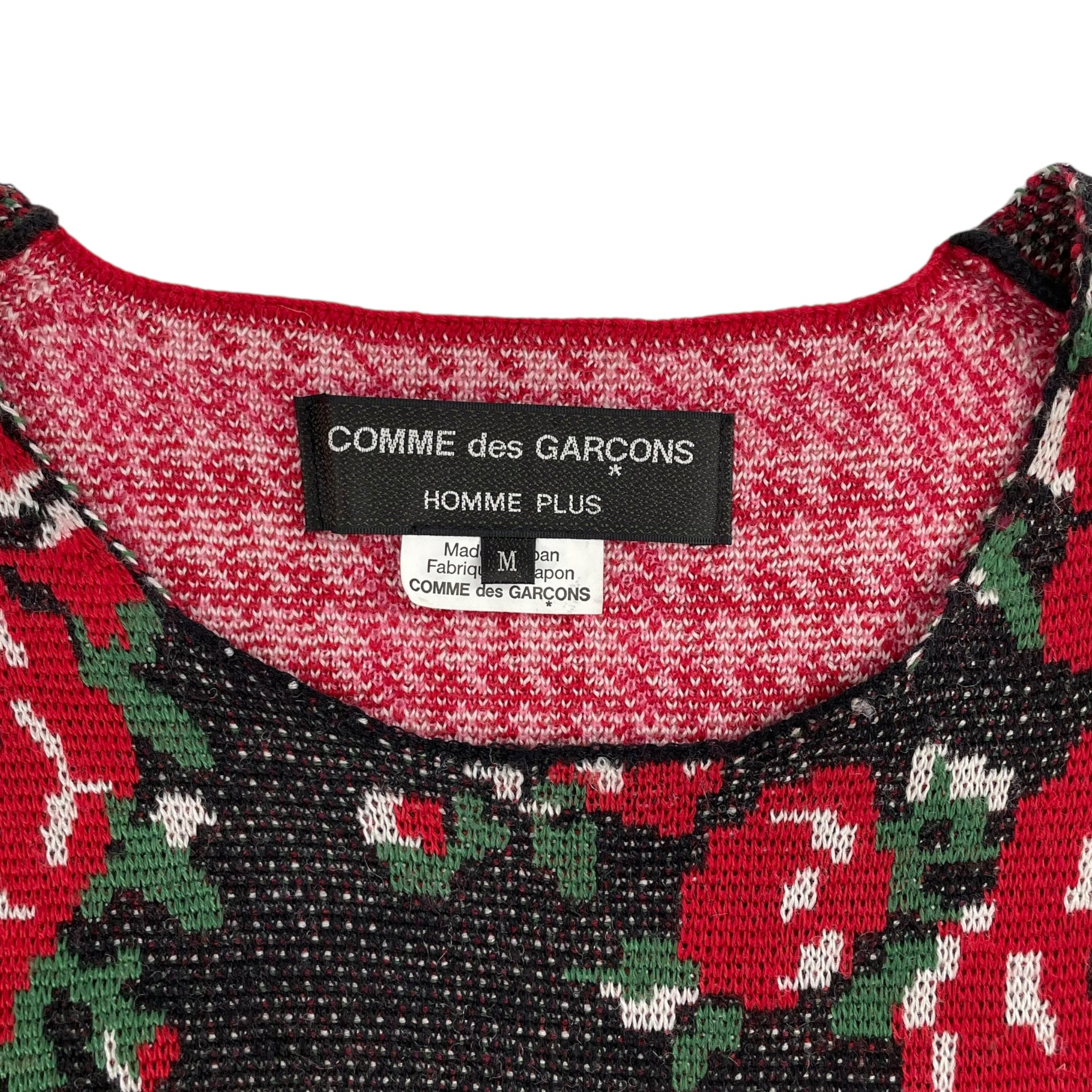 COMME des GARCONS HOMME PLUS/Knitted Vest/M/All Over Print/Wool/RED/FLORAL KNITTED view 3