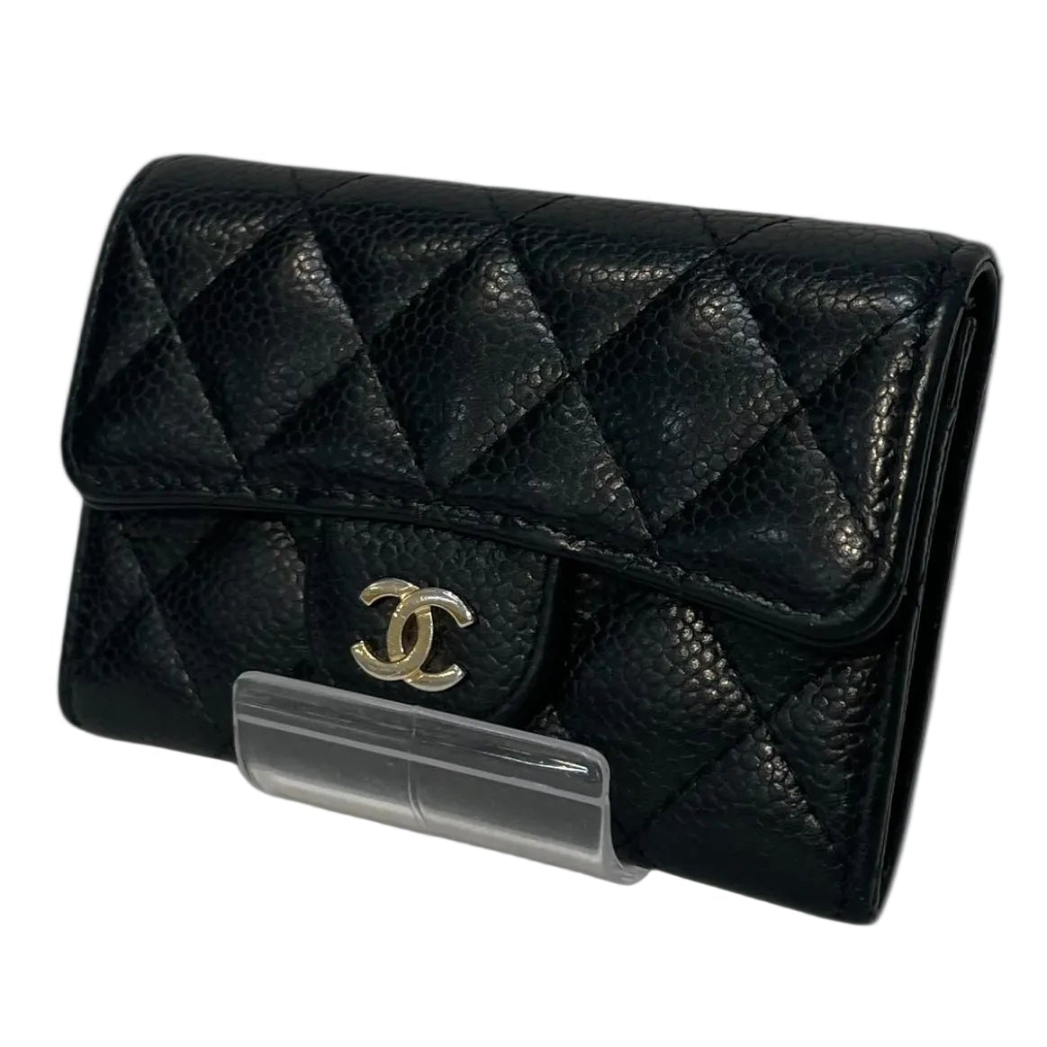 CHANEL/Bifold Wallet/Leather/BLK/CC INTERLOCK LOGO COMPACT WALL view 1