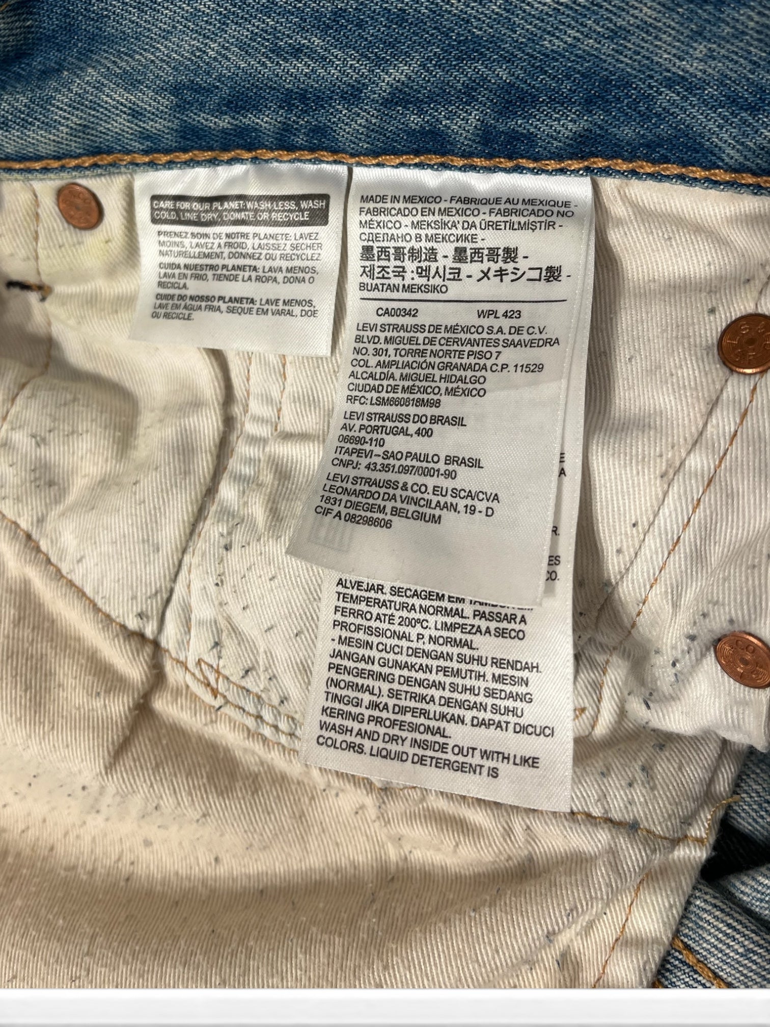 DENIM TEARS/Levi's/Pants/32/Cotton/BLU/Button Fly/Graphic/BEDAZZLED-WHITE WREATHS view 4