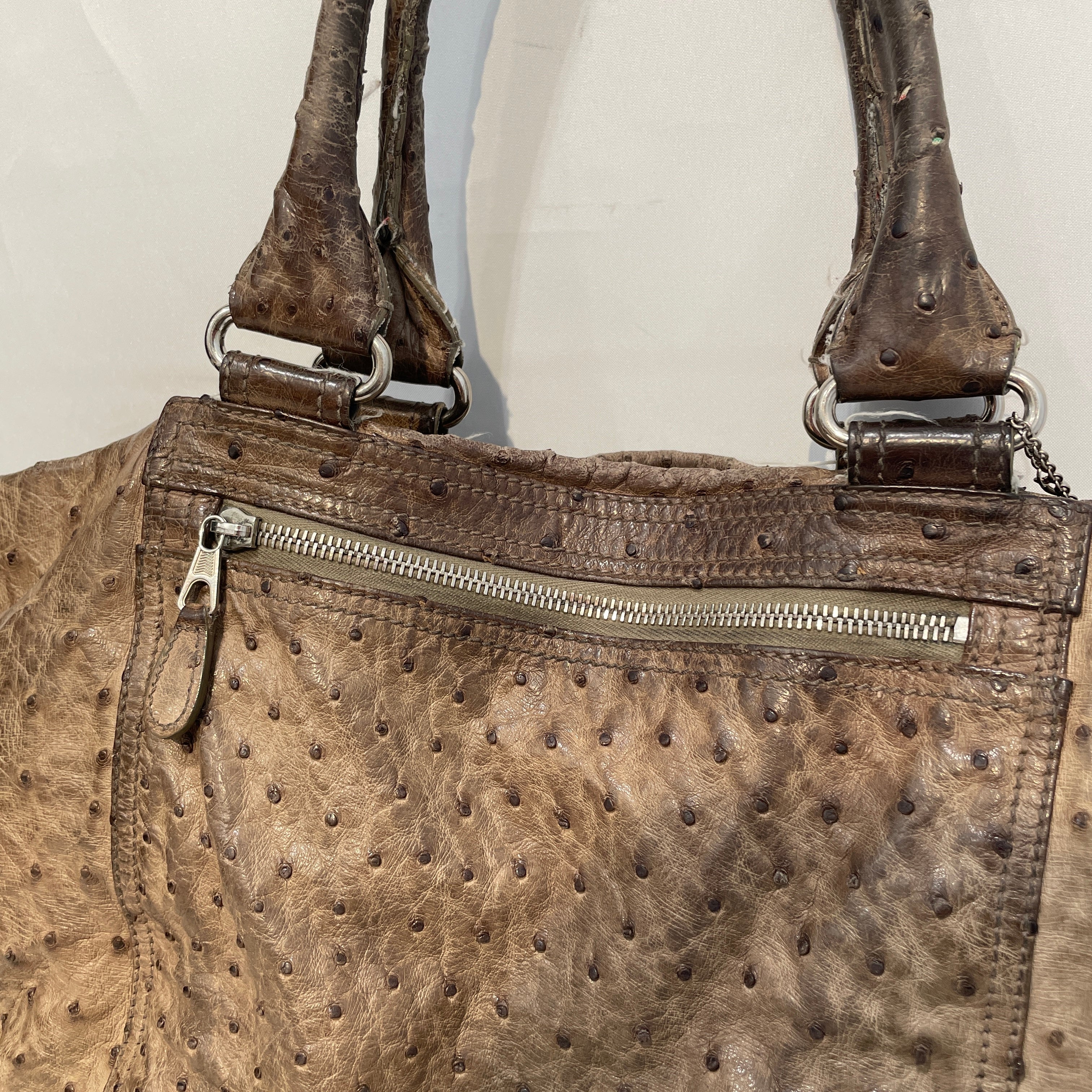 BALENCIAGA/Hand Bag/Leather/BRW/Ostrich Top-Handle Zip-up Bag view 6