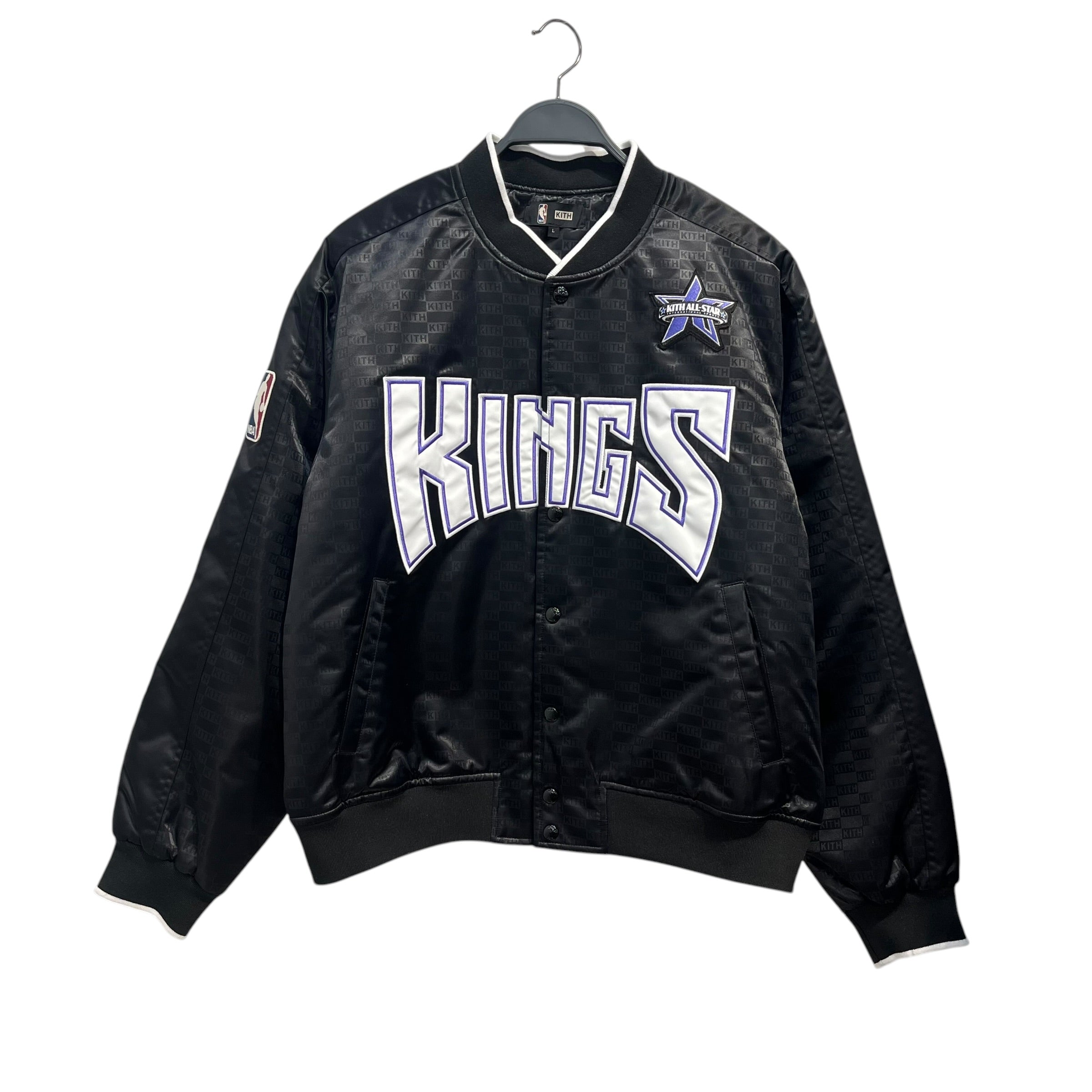 KITH/NBA/Souvenir Jkt/L/Nylon/BLK/All Over Print/KINGS JACKET view 1