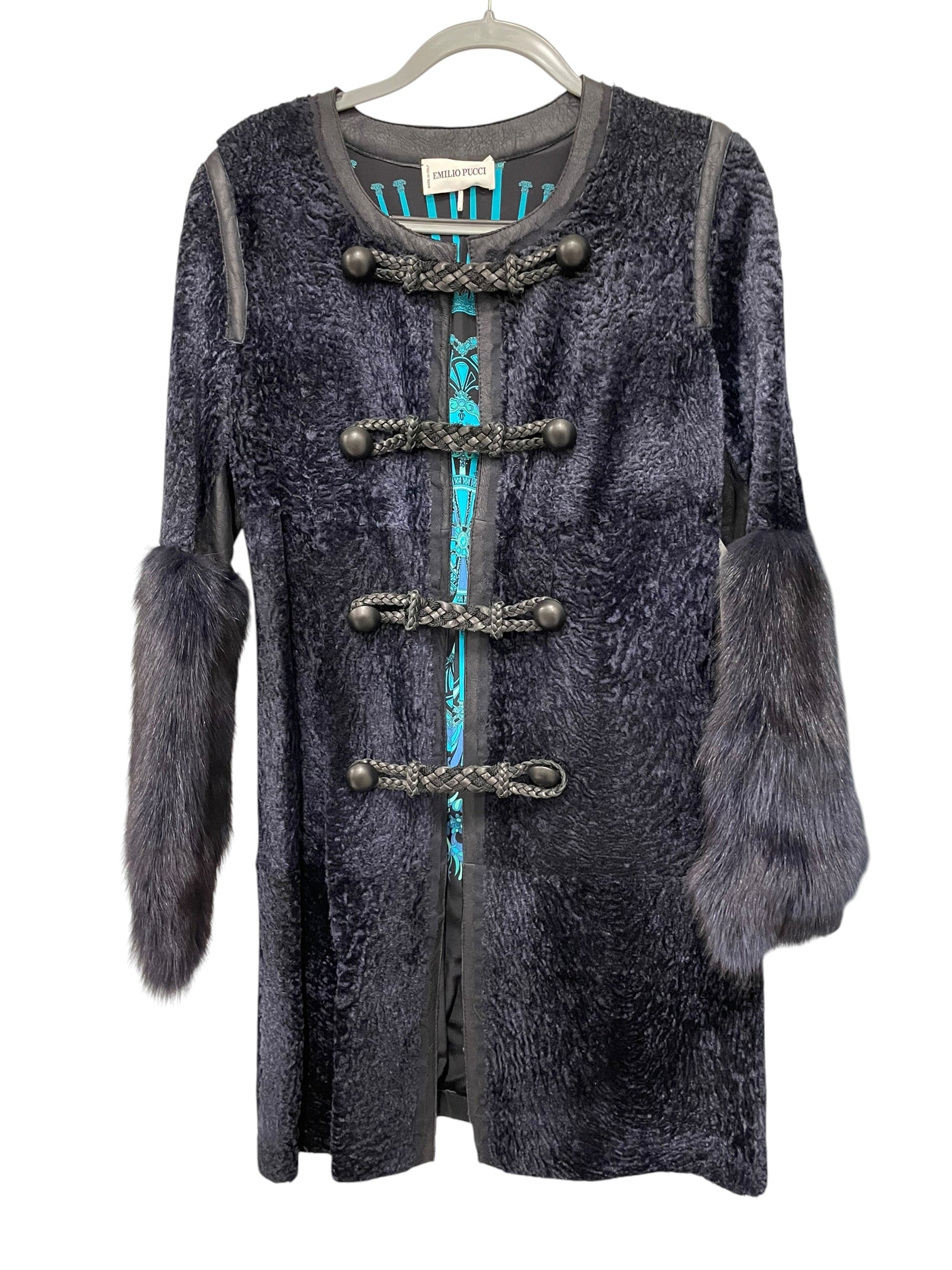 EMILIO PUCCI/Trench Coat/40/Fur/NVY/leather braided button clasps view 1