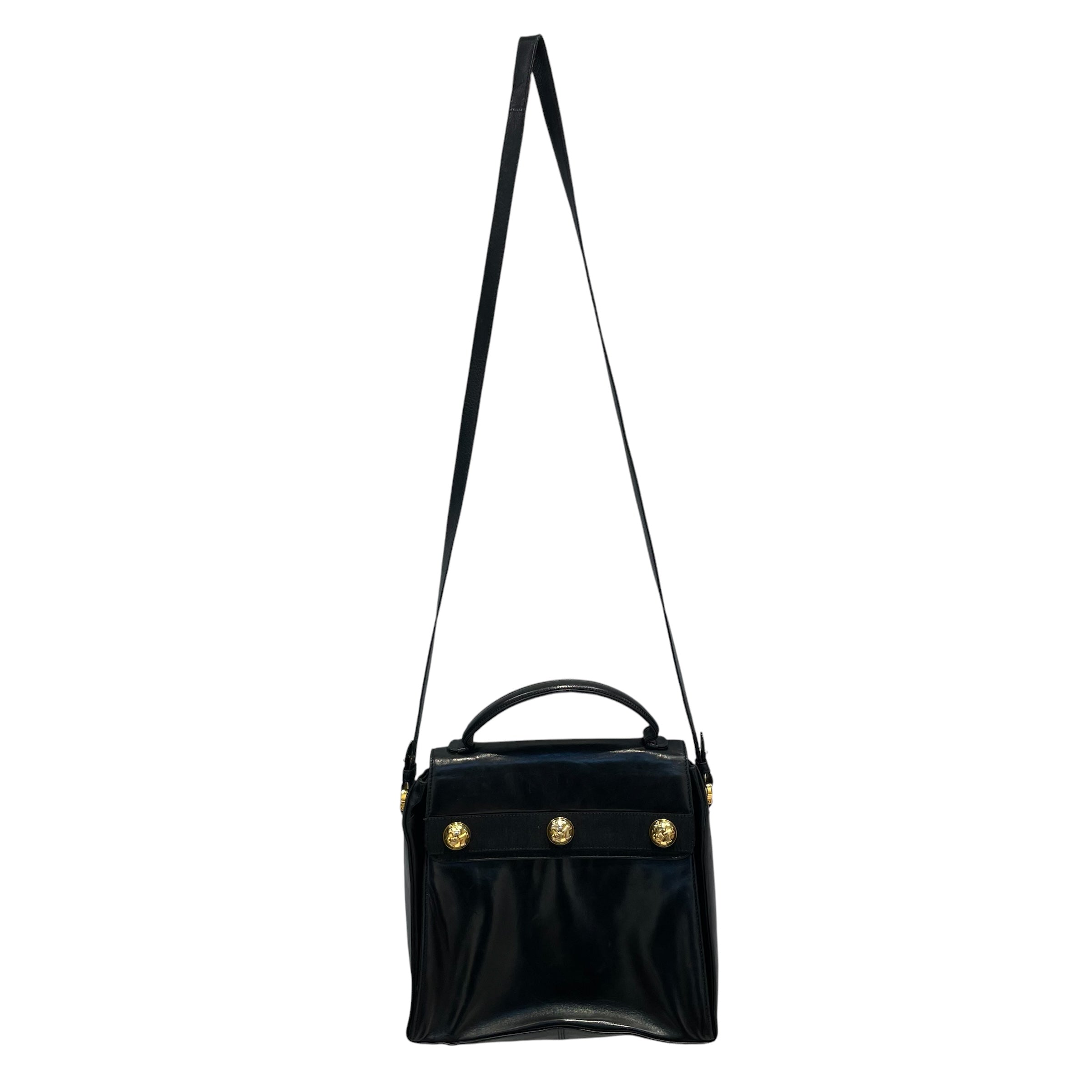 Salvatore Ferragamo/Hand Bag/Leather/BLK/3 GLD BUTTONS ON FRNT FLAP view 1