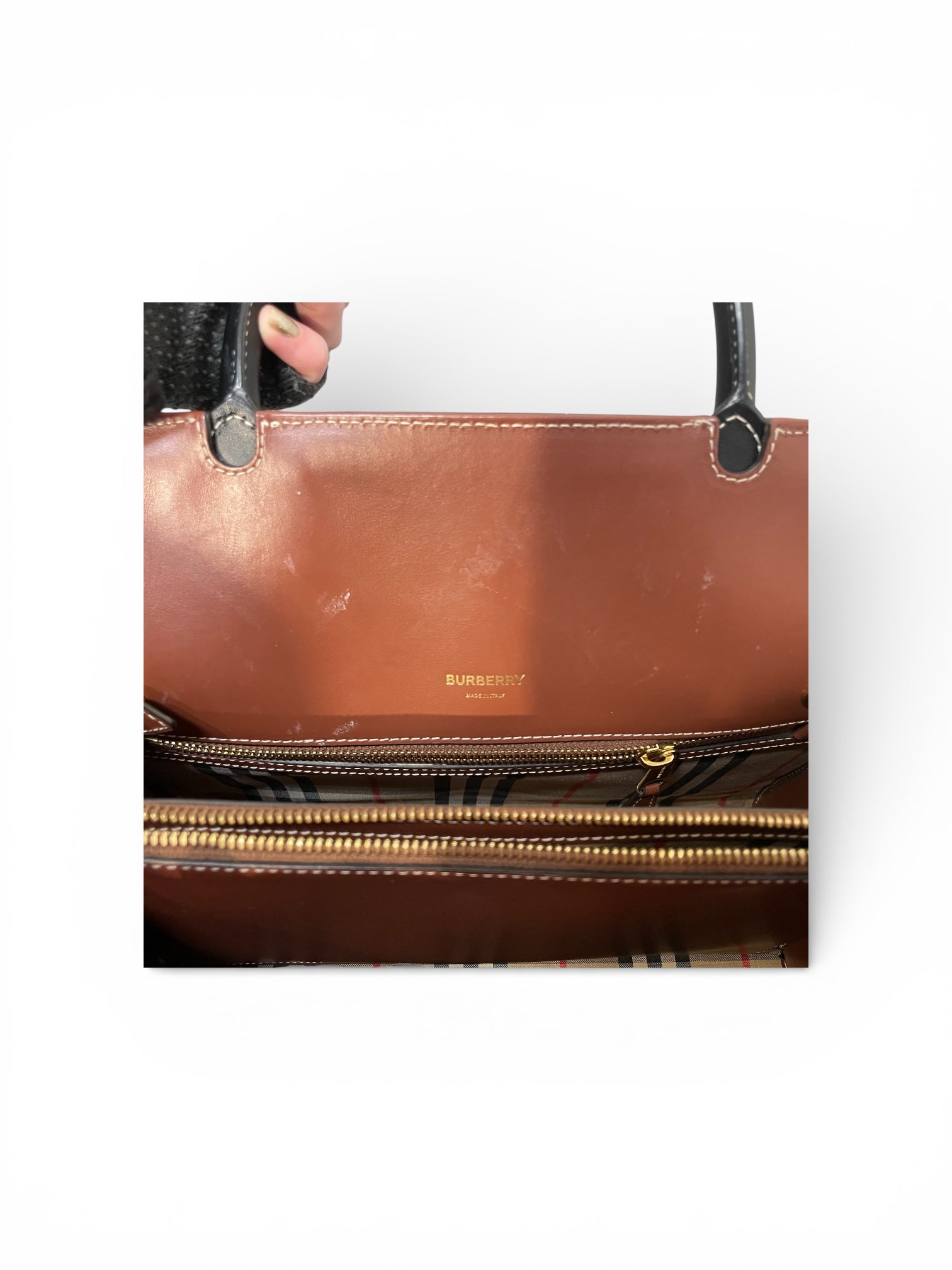BURBERRY LONDON/Hand Bag/Glen Check/Leather/BLK/small two-handle title view 7