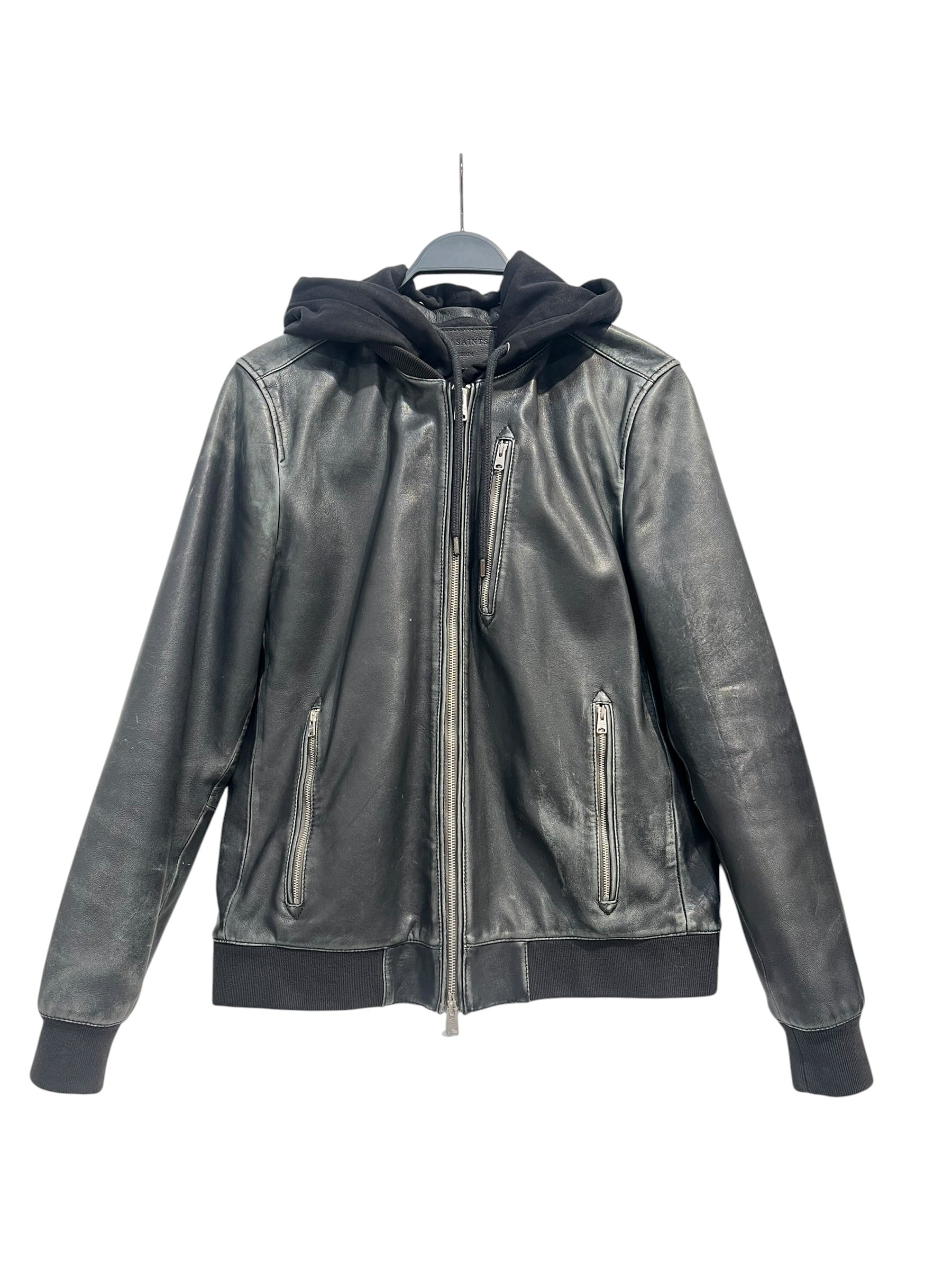 ALLSAINTS/Leather Jkt/M/Leather/BLK/BUILT IN HOODIE view 1