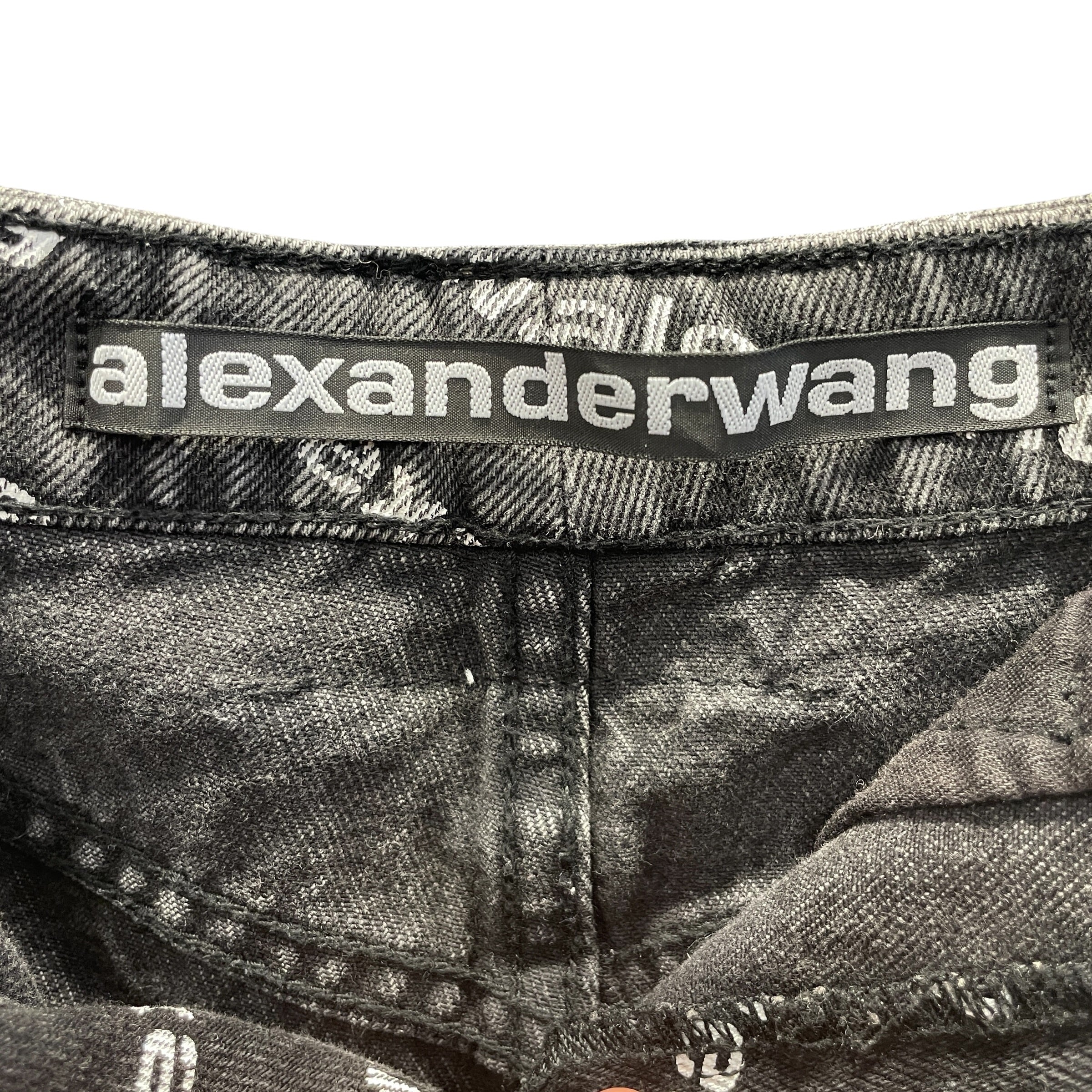 Alexander Wang/Shorts/24/All Over Print/Denim/GRY/Bite, Frayed Hem, Logo Patch view 3