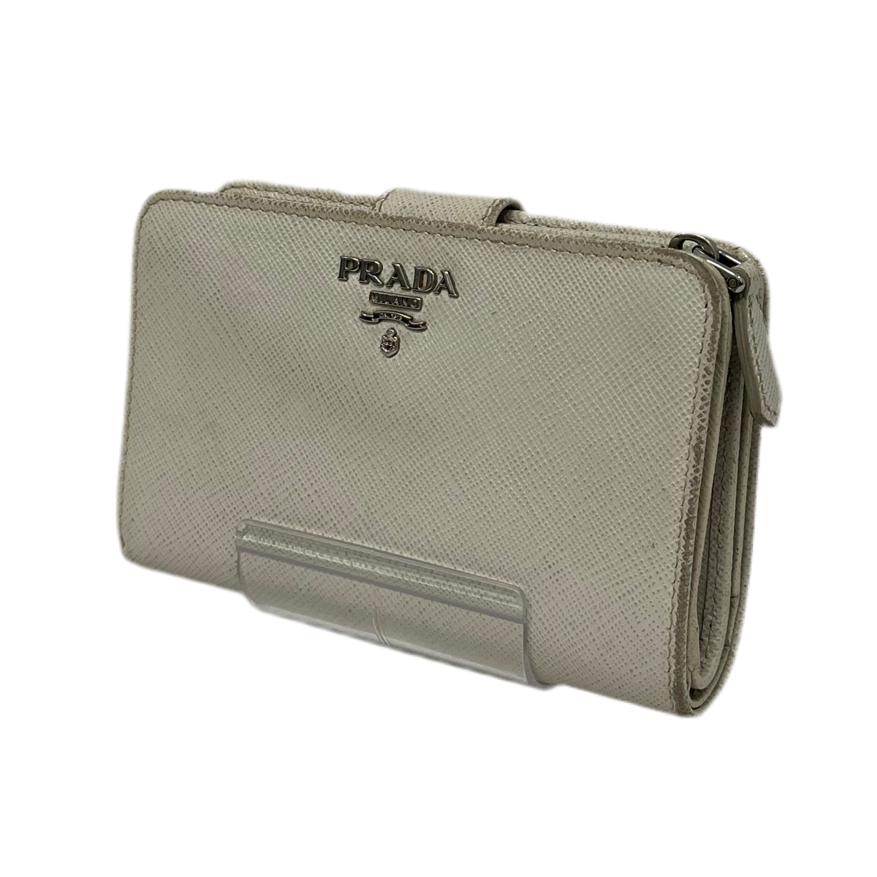 PRADA/Bifold Wallet/OS/Leather/WHT/White Zip Bifold with clamp view 1