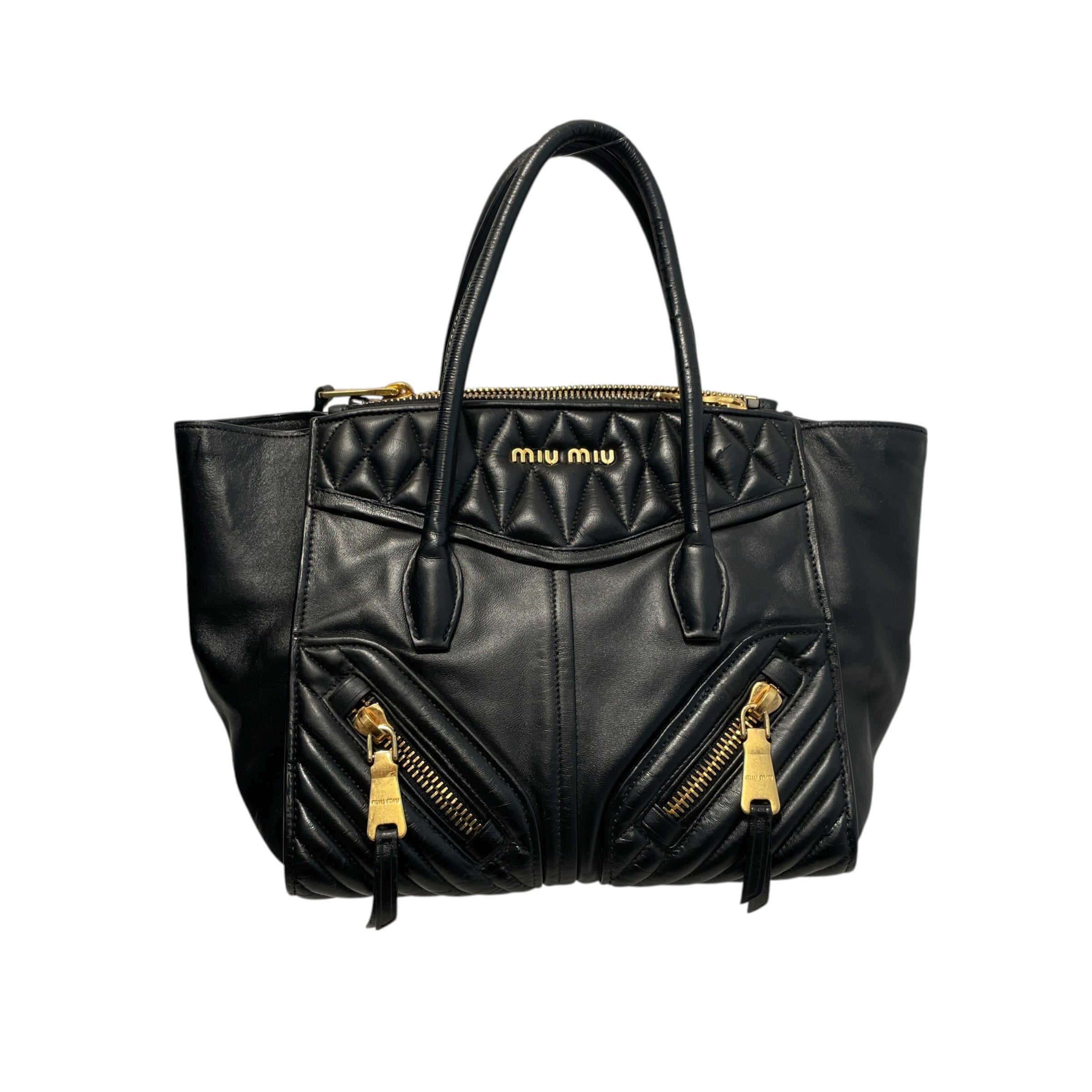 MIU MIU/Hand Bag/Lambskin/BLK/Nappa Biker Gold-Tone Tote view 1
