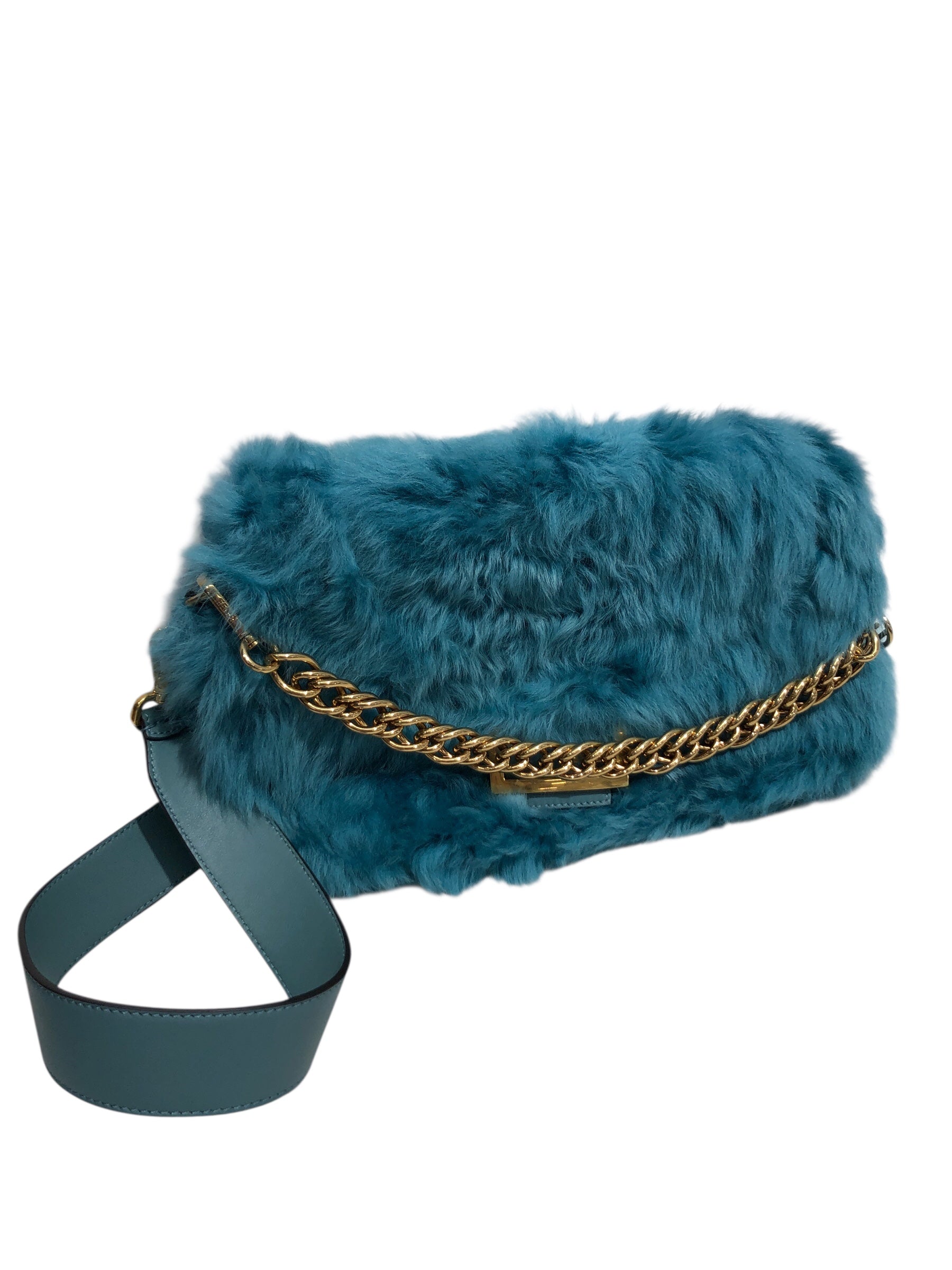 FENDI/Bag/BLU/furry teal bag view 1