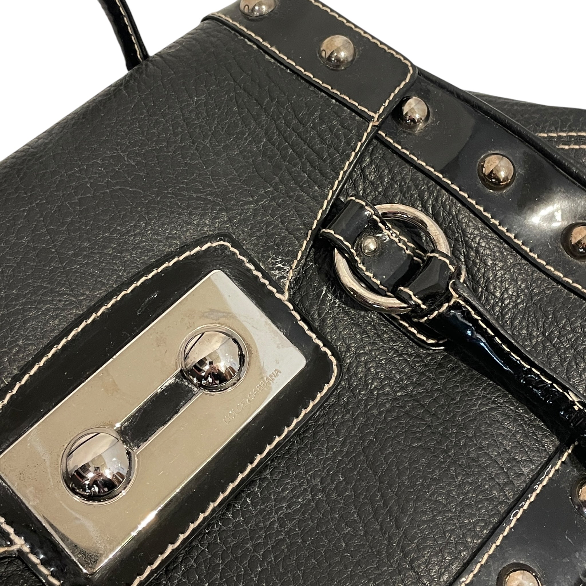 DOLCE&GABBANA/Hand Bag/Leather/BLK/Silver Stud Lined Bag view 6