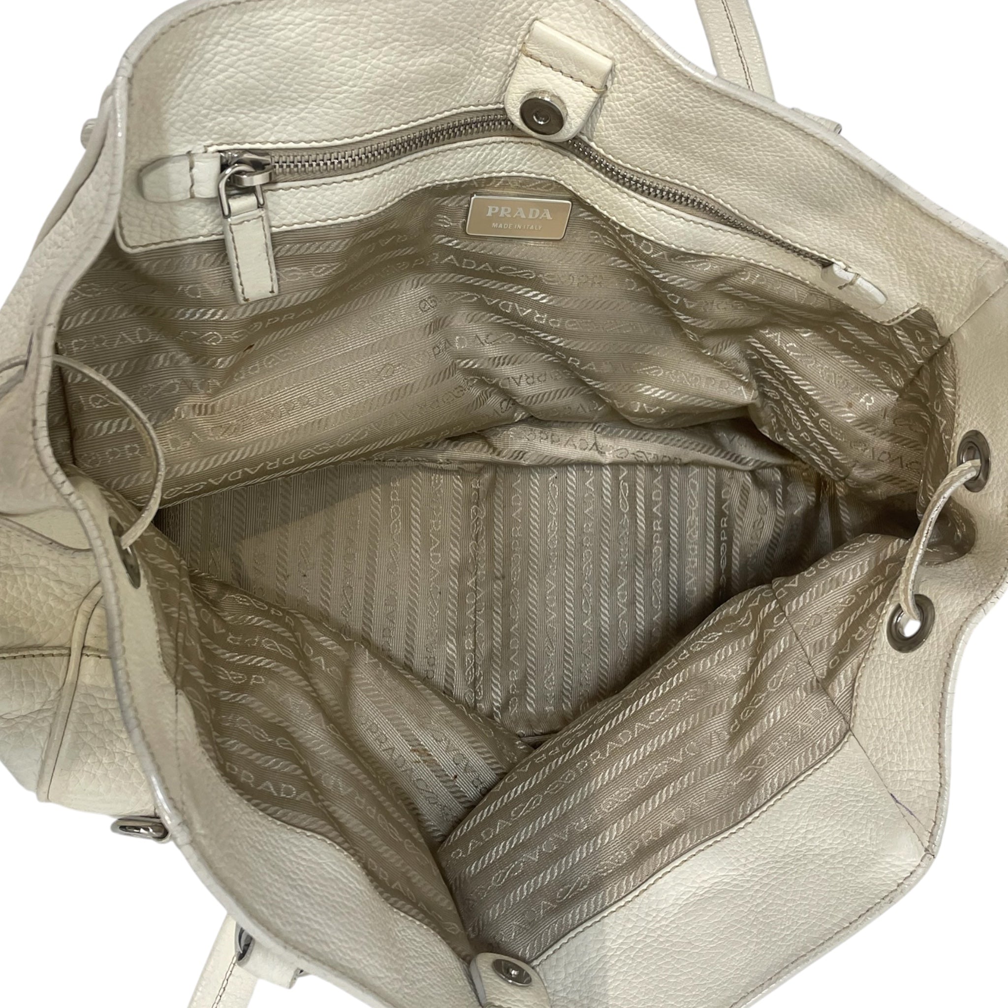 PRADA/Tote Bag/Leather/CRM/pebbled buckle tote view 4