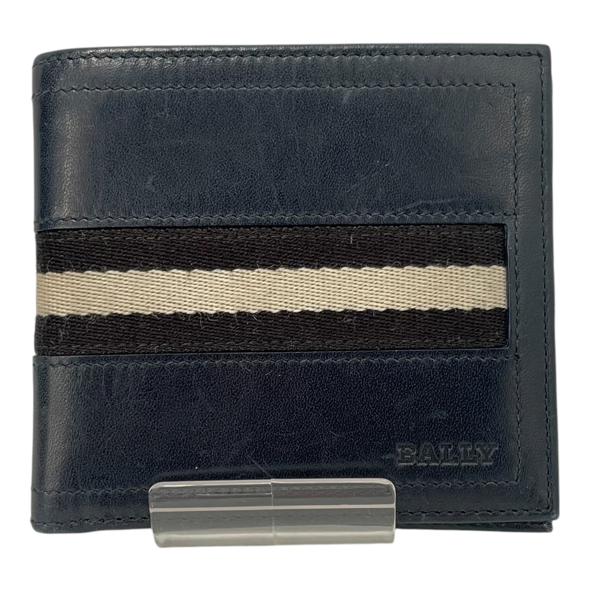 BALLY/Bifold Wallet/Stripe/Leather/NVY/M's/White black stripe view 1