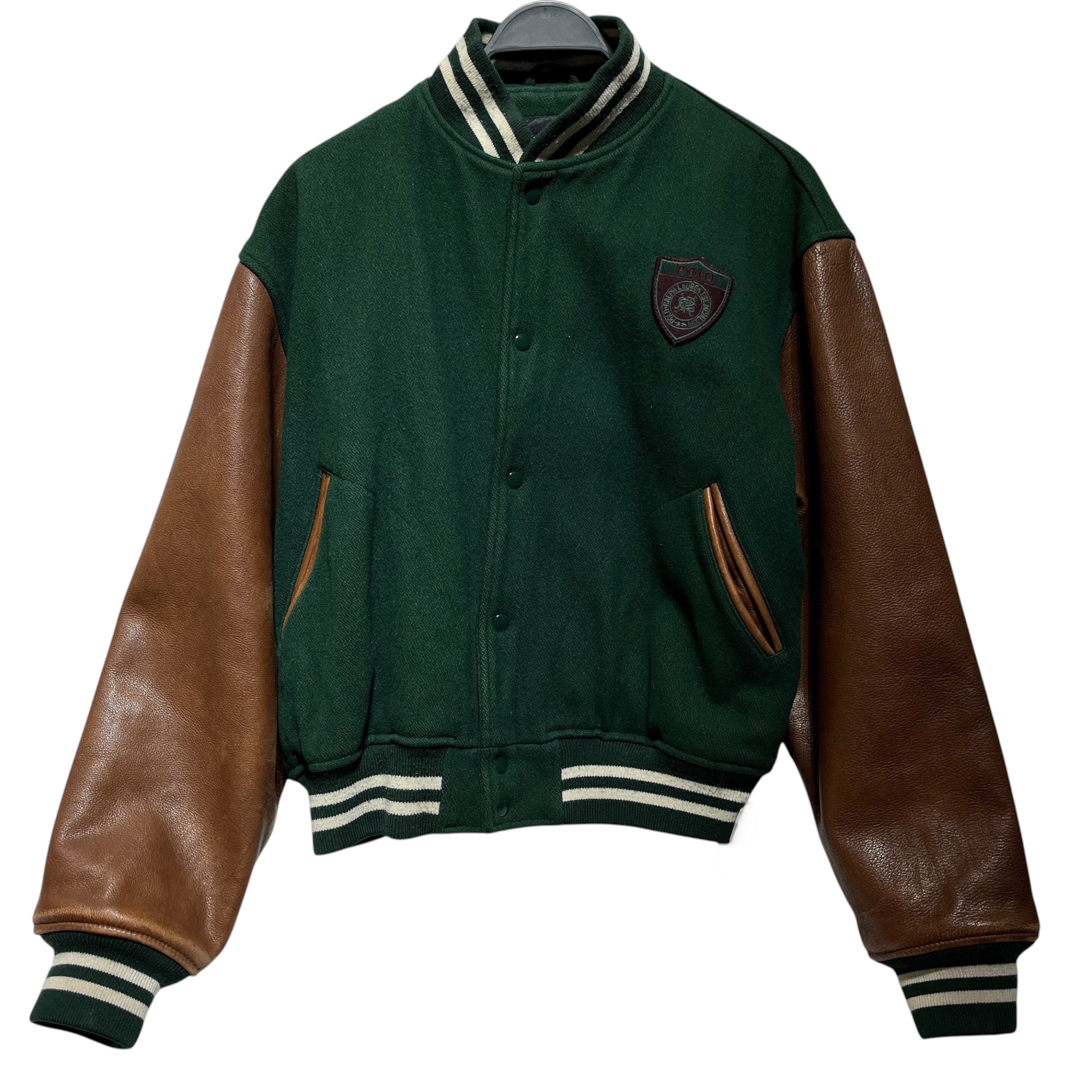 POLO RALPH LAUREN/Leather Jkt/M/Wool/GRN/varsity view 1