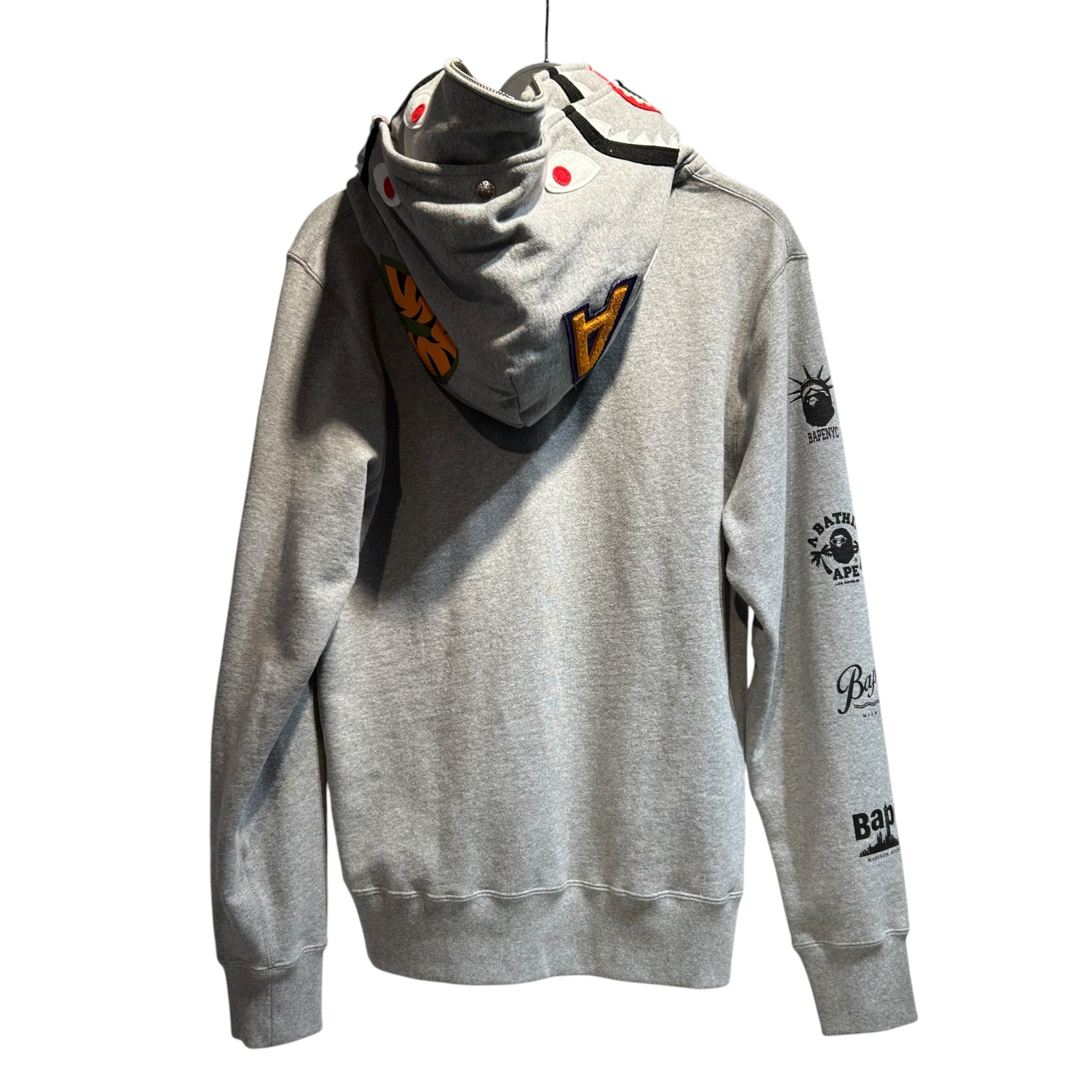 A BATHING APE/Hoodie/L/Graphic/Cotton/GRY/Bape Double Hood Shark Hoodie view 2