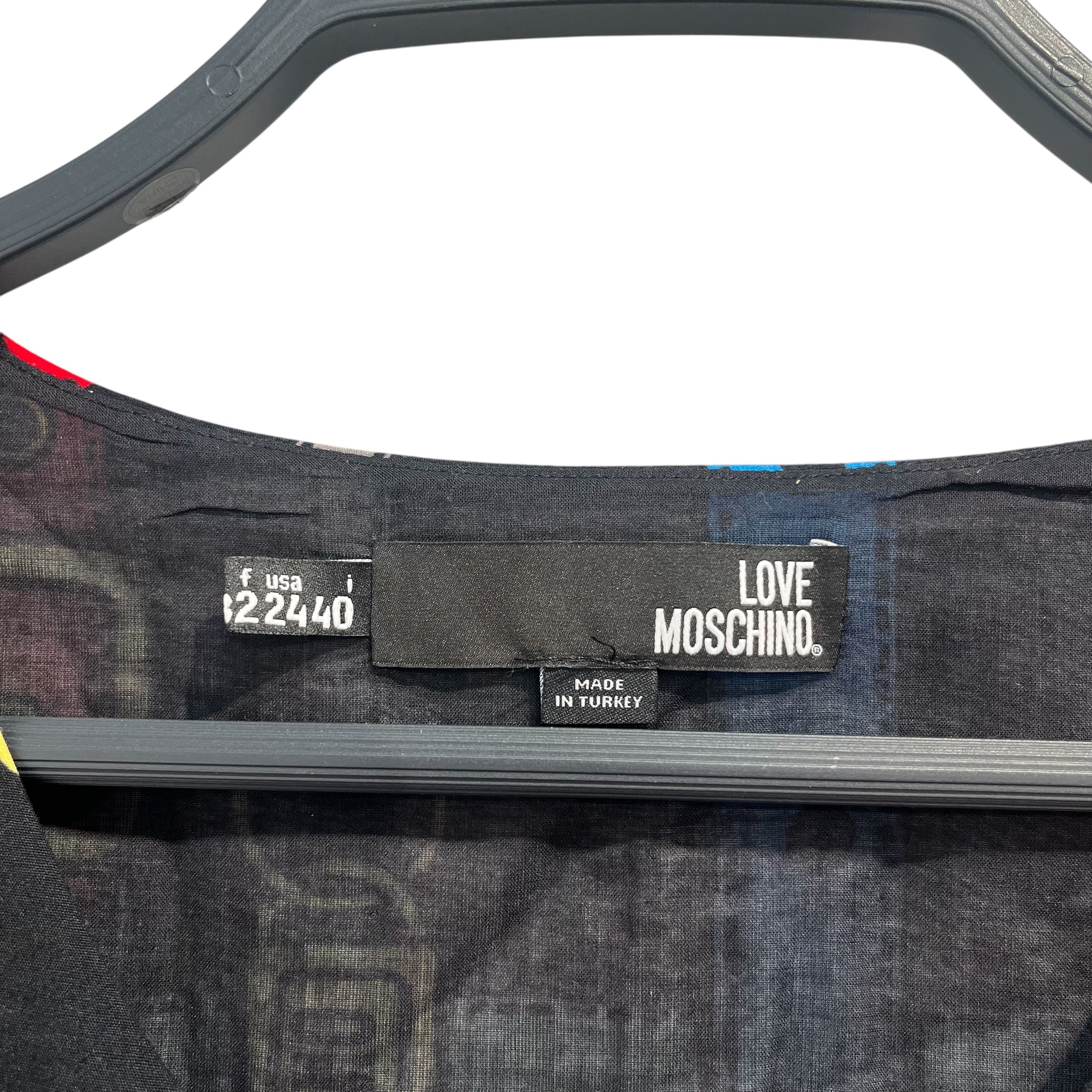 LOVE MOSCHINO/SL Dress/24/All Over Print/Cotton/BLK/colorful belt pattern view 3